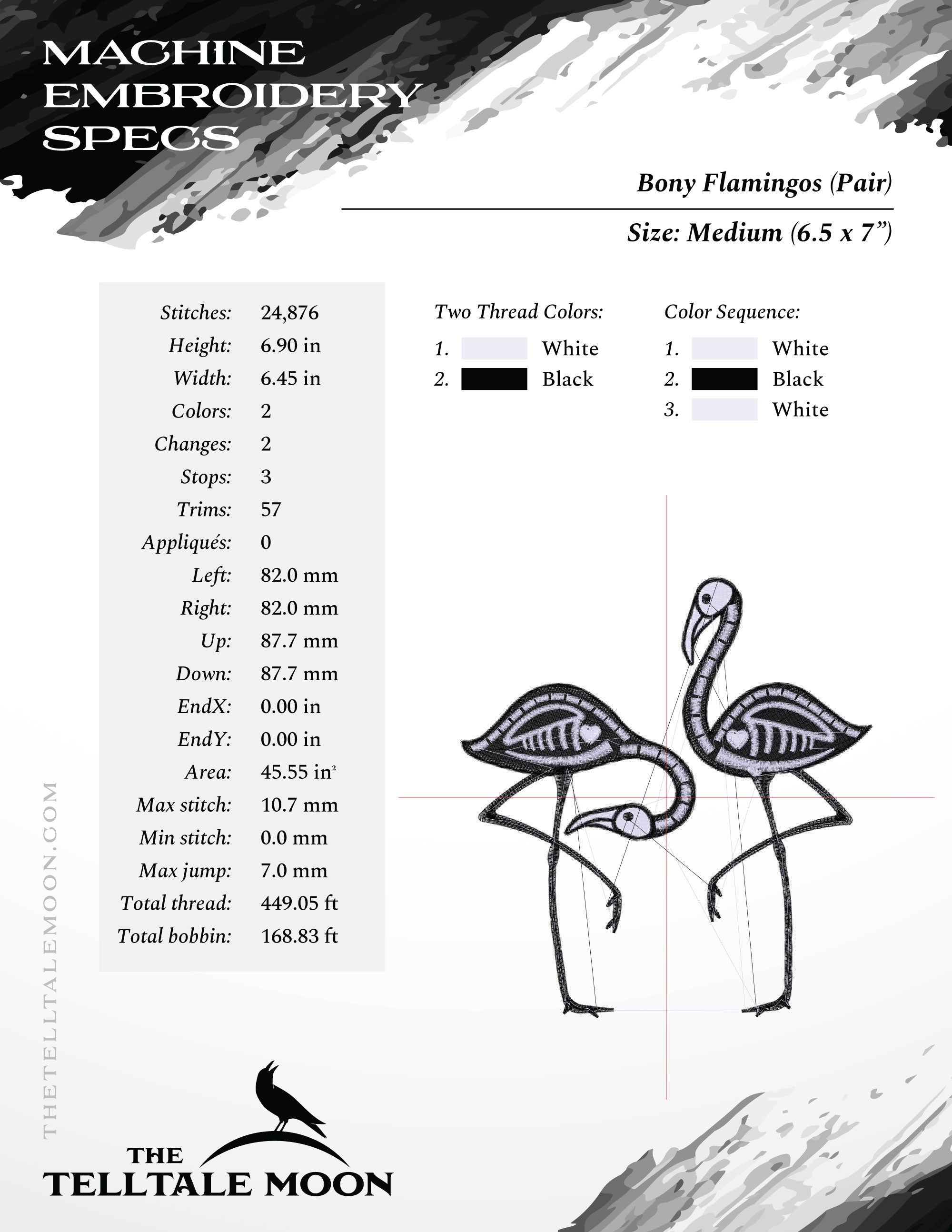 Embroidery: Flamingo Skeletons - Set Includes Individual Bird Files and Pair Files - 7 and 7 Inches Tall)