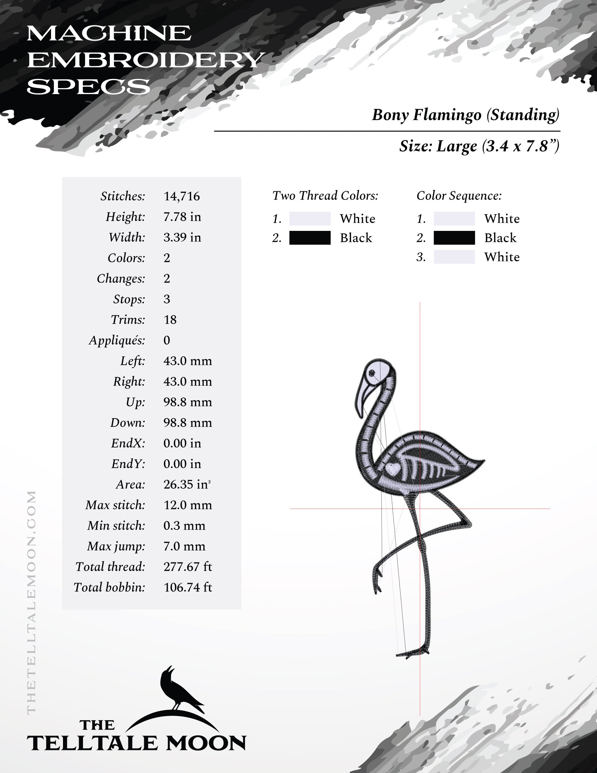 Embroidery: Flamingo Skeletons - Set Includes Individual Bird Files and Pair Files - 7 and 7 Inches Tall)