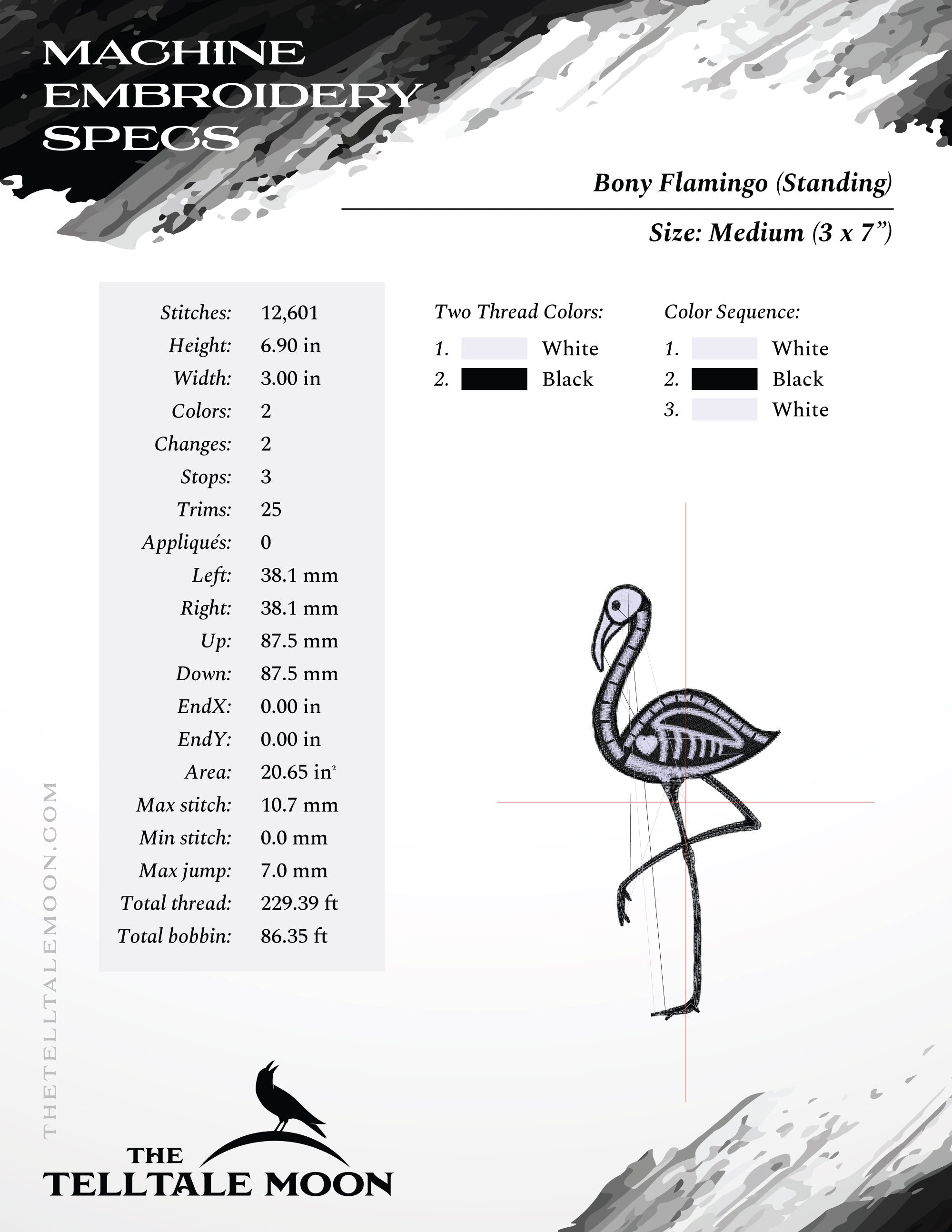 Embroidery: Flamingo Skeletons - Set Includes Individual Bird Files and Pair Files - 7 and 7 Inches Tall)