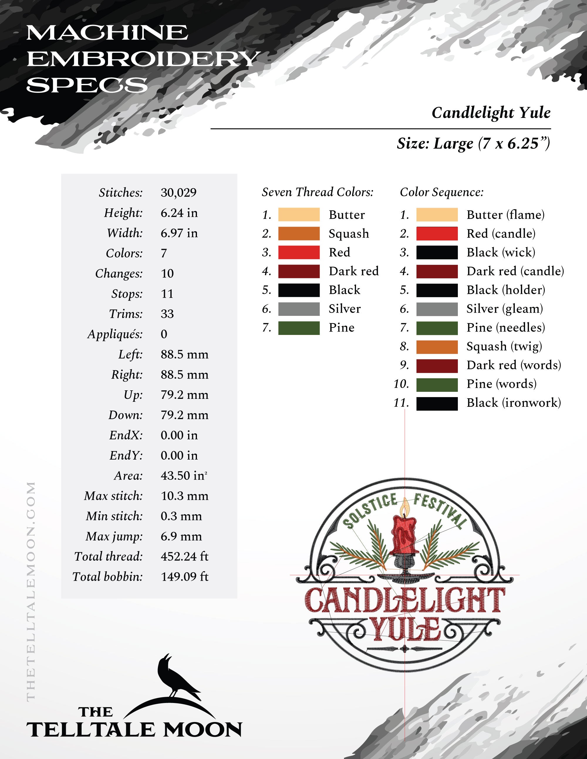 Embroidery: Candlelight Yule (Five Sizes between 5 and 9 Inches Square)