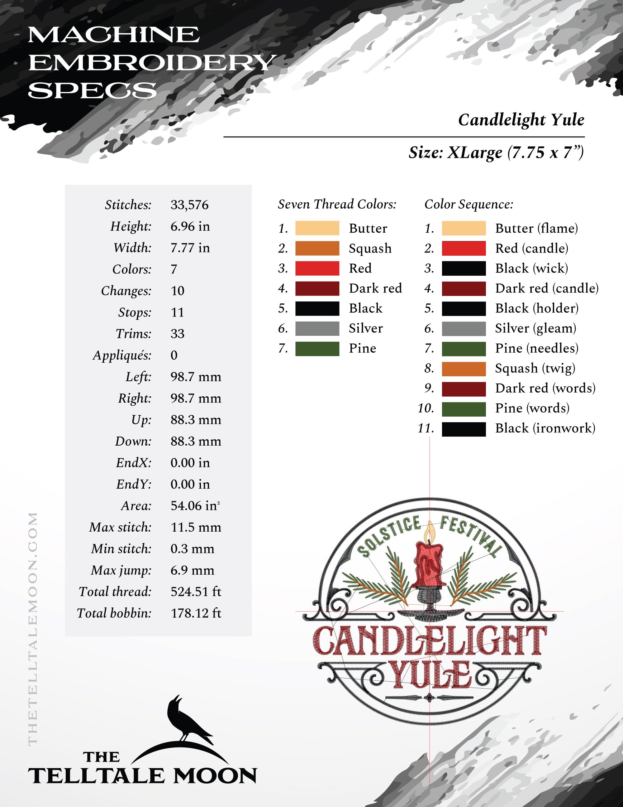 Embroidery: Candlelight Yule (Five Sizes between 5 and 9 Inches Square)