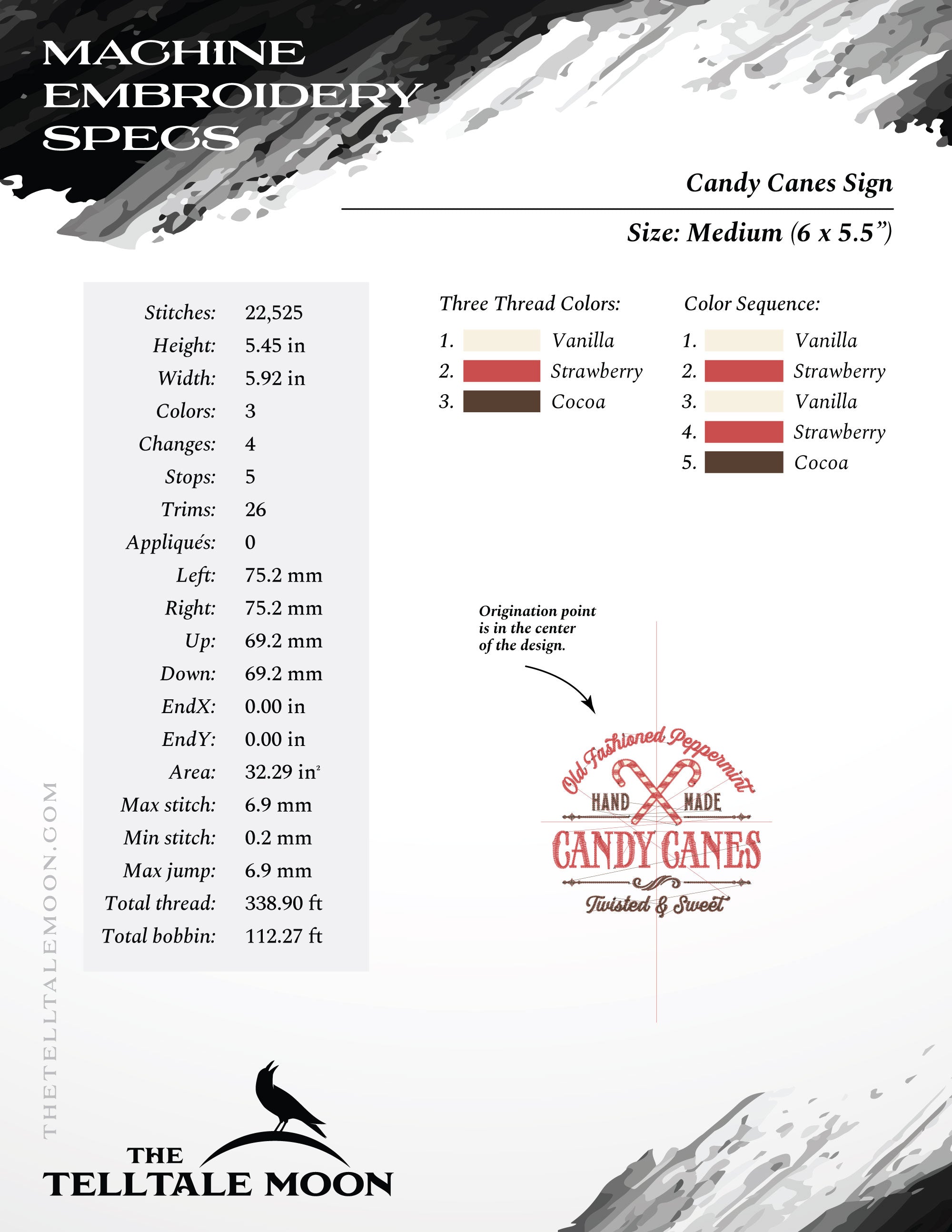 Embroidery: "Candy Canes" Retro Logo - Four Sizes Between 5 and 8 Inches