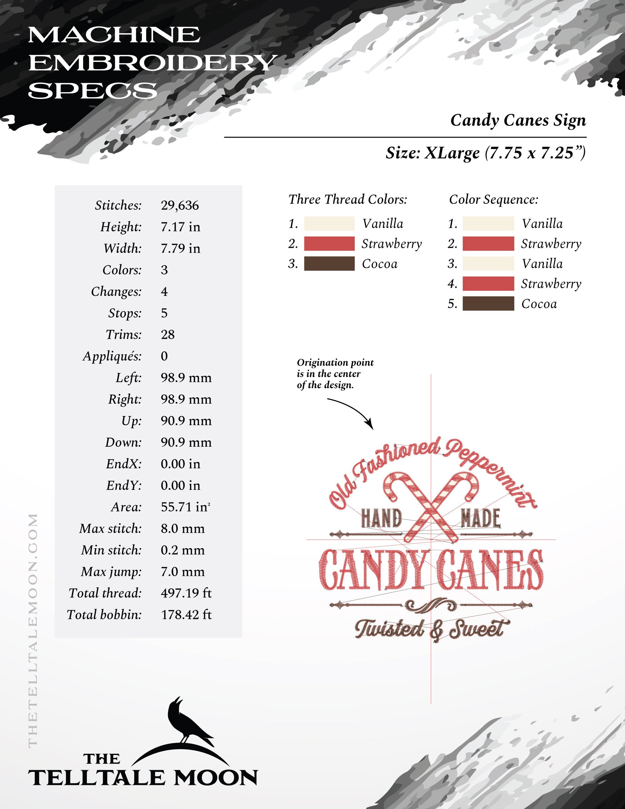 Embroidery: "Candy Canes" Retro Logo - Four Sizes Between 5 and 8 Inches