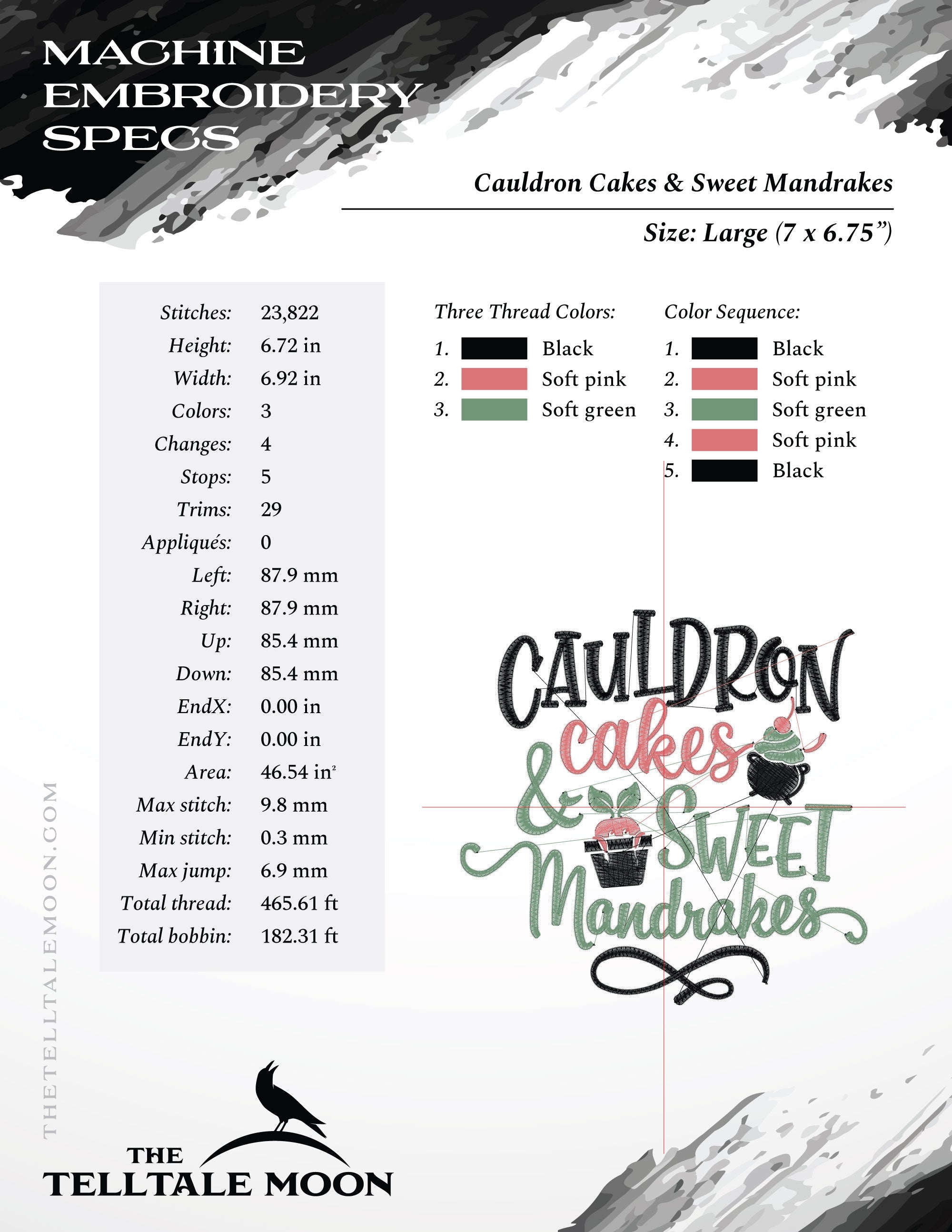 Embroidery: Magical "Cauldron Cakes" Design - 5, 6, 7, and 8 Inches Tall