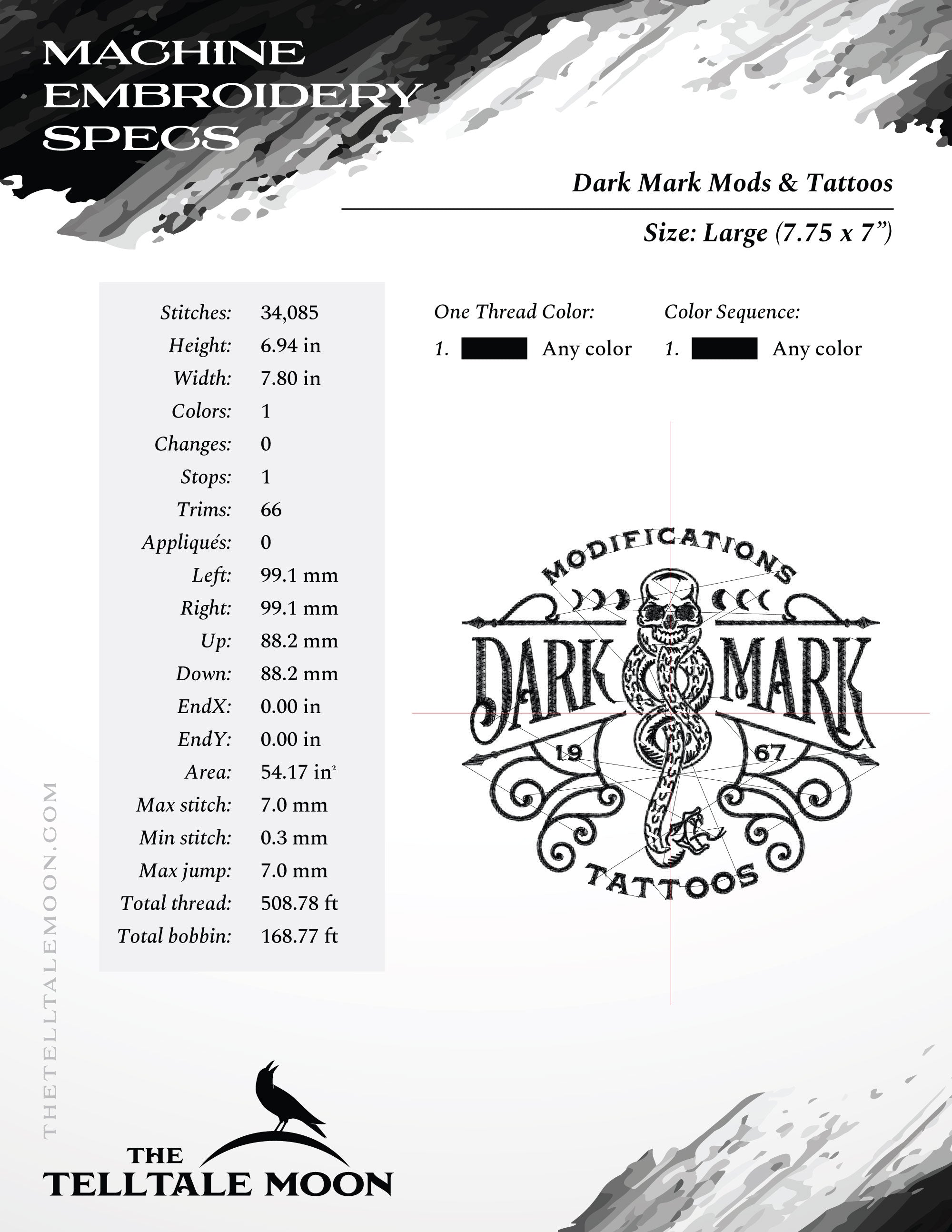 Embroidery: Dark Mark Tattoo Sign - 7, 8, and 9 Inch Sizes