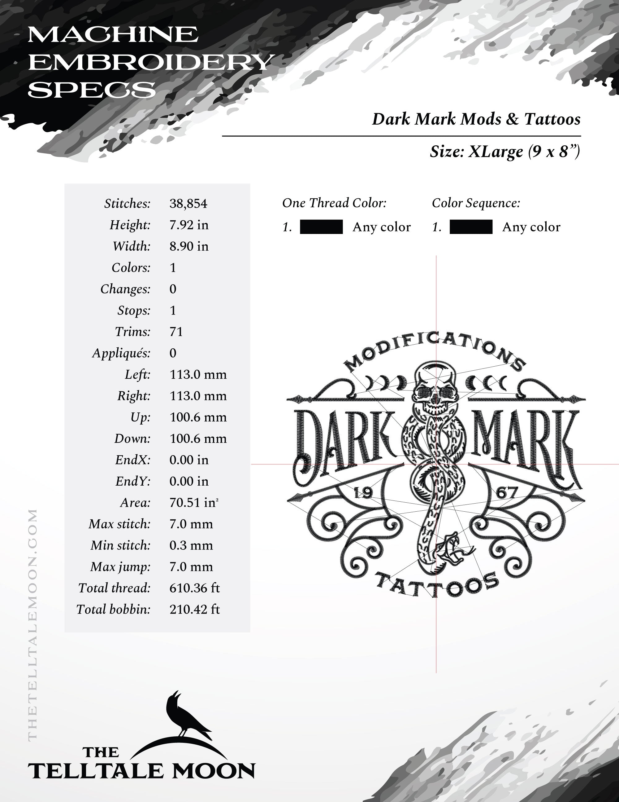 Embroidery: Dark Mark Tattoo Sign - 7, 8, and 9 Inch Sizes