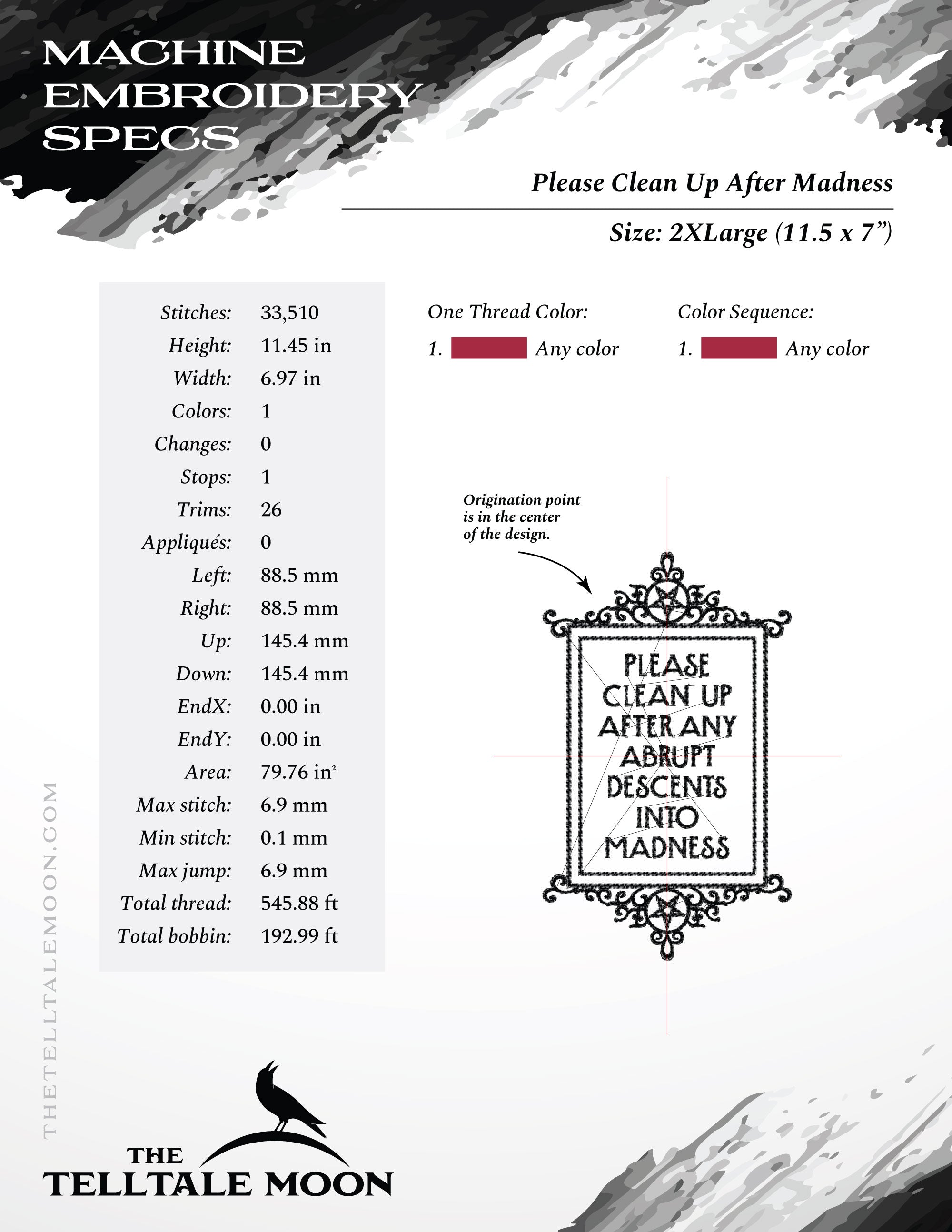 Embroidery Design: "Descents Into Madness" Witchy Humor - 6 to 12 Inches Tall