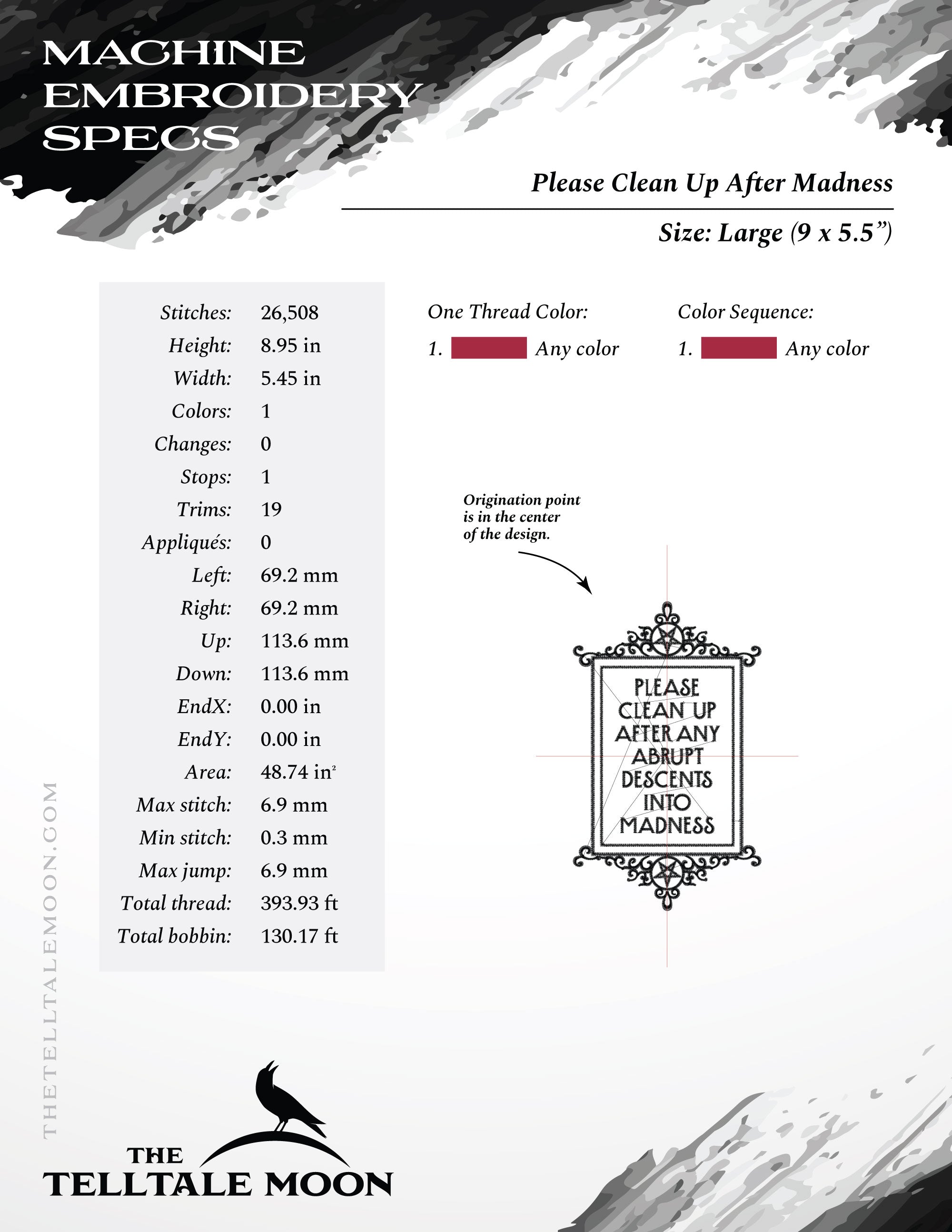 Embroidery Design: "Descents Into Madness" Witchy Humor - 6 to 12 Inches Tall