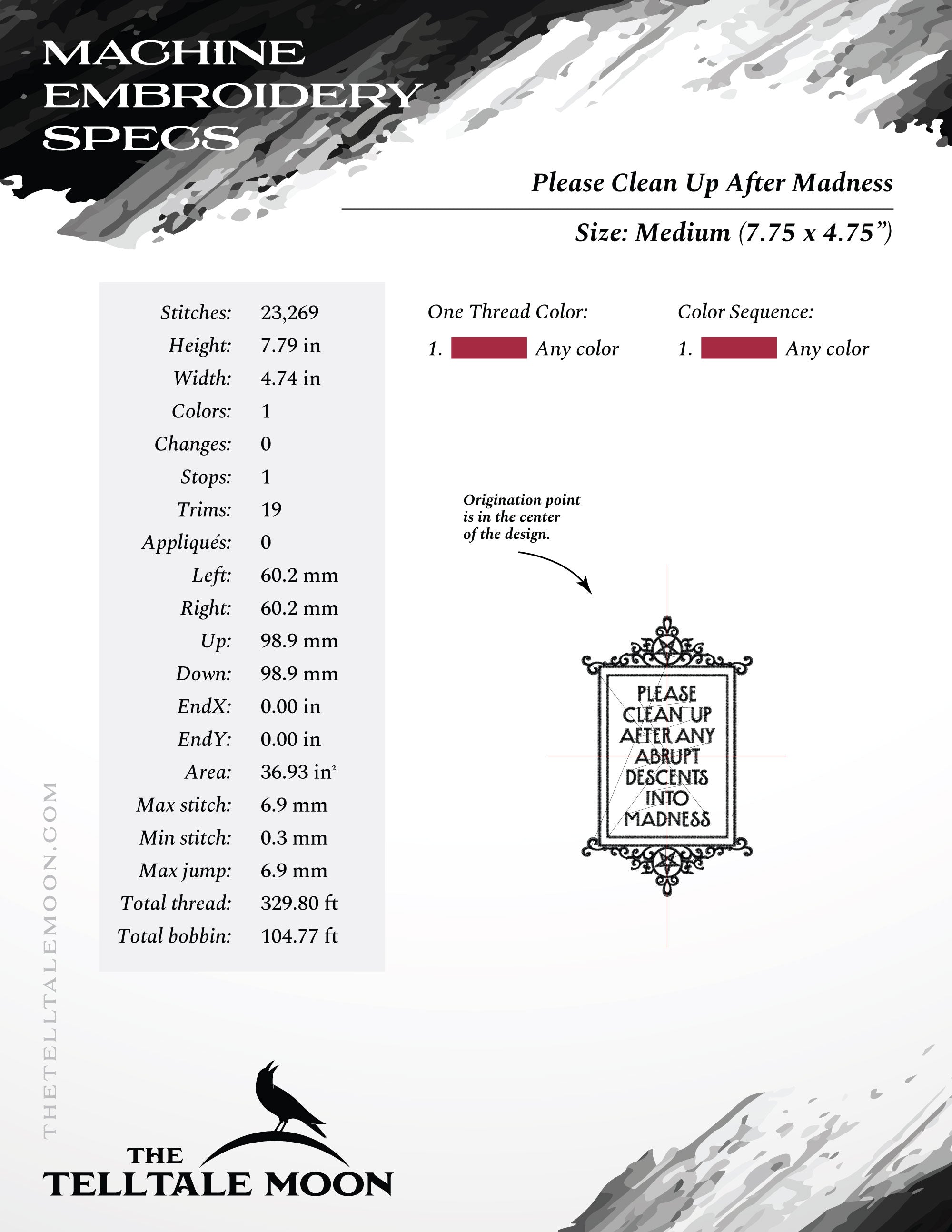 Embroidery Design: "Descents Into Madness" Witchy Humor - 6 to 12 Inches Tall