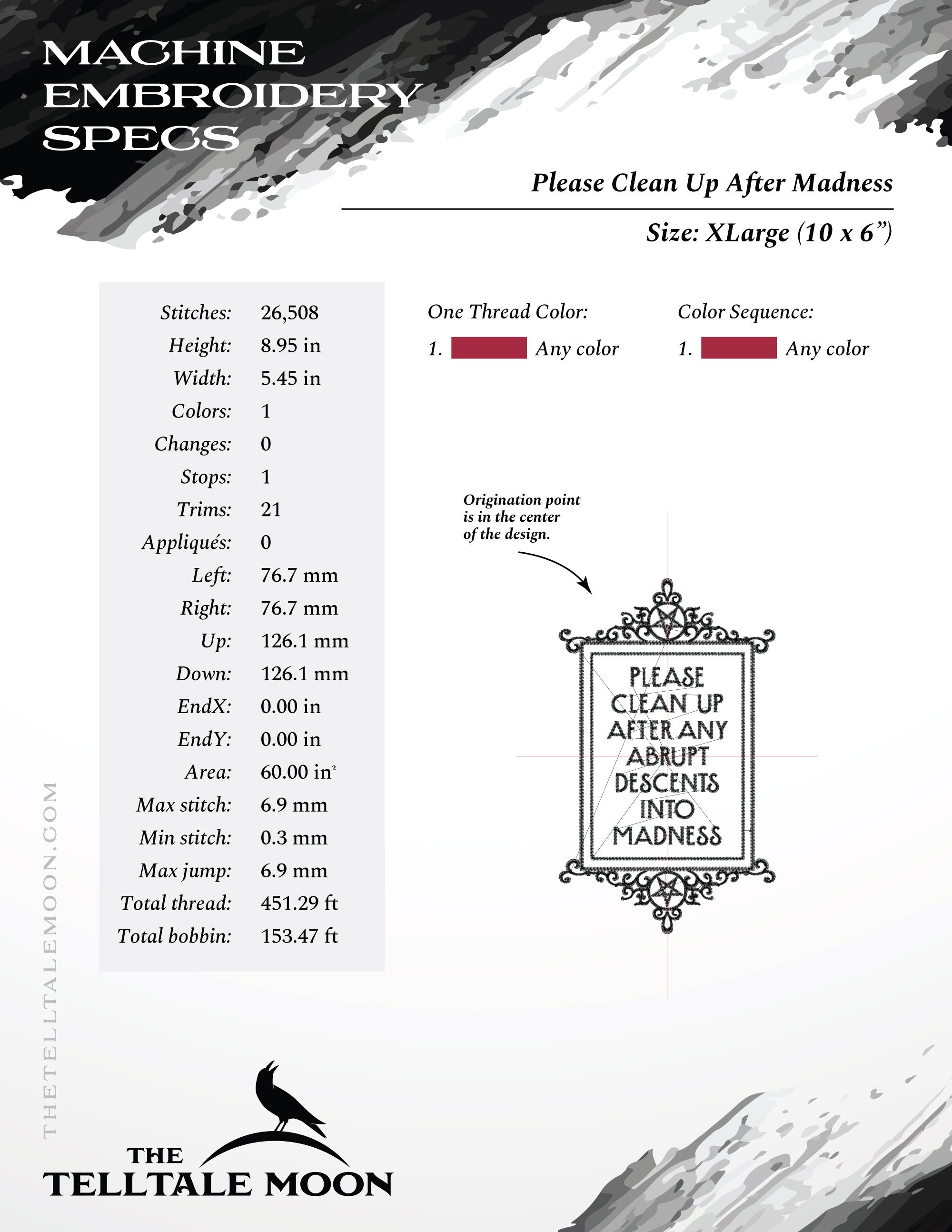 Embroidery Design: "Descents Into Madness" Witchy Humor - 6 to 12 Inches Tall