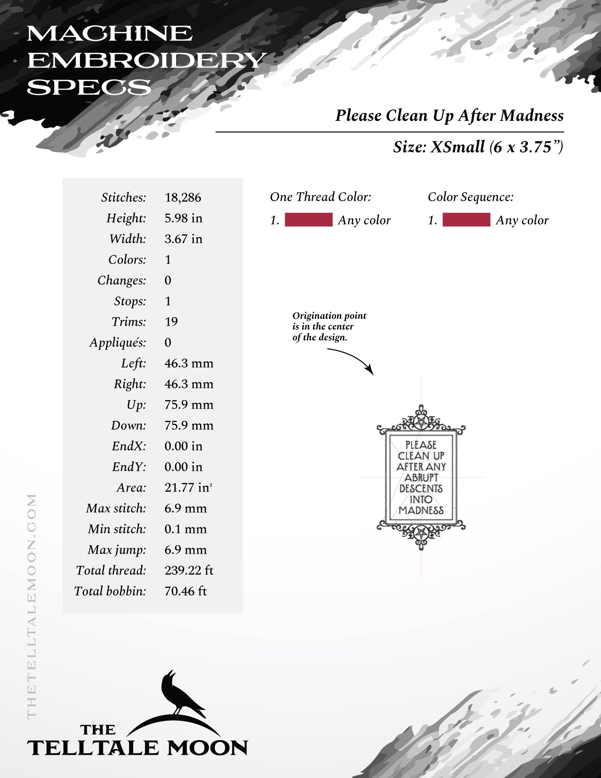 Embroidery Design: "Descents Into Madness" Witchy Humor - 6 to 12 Inches Tall