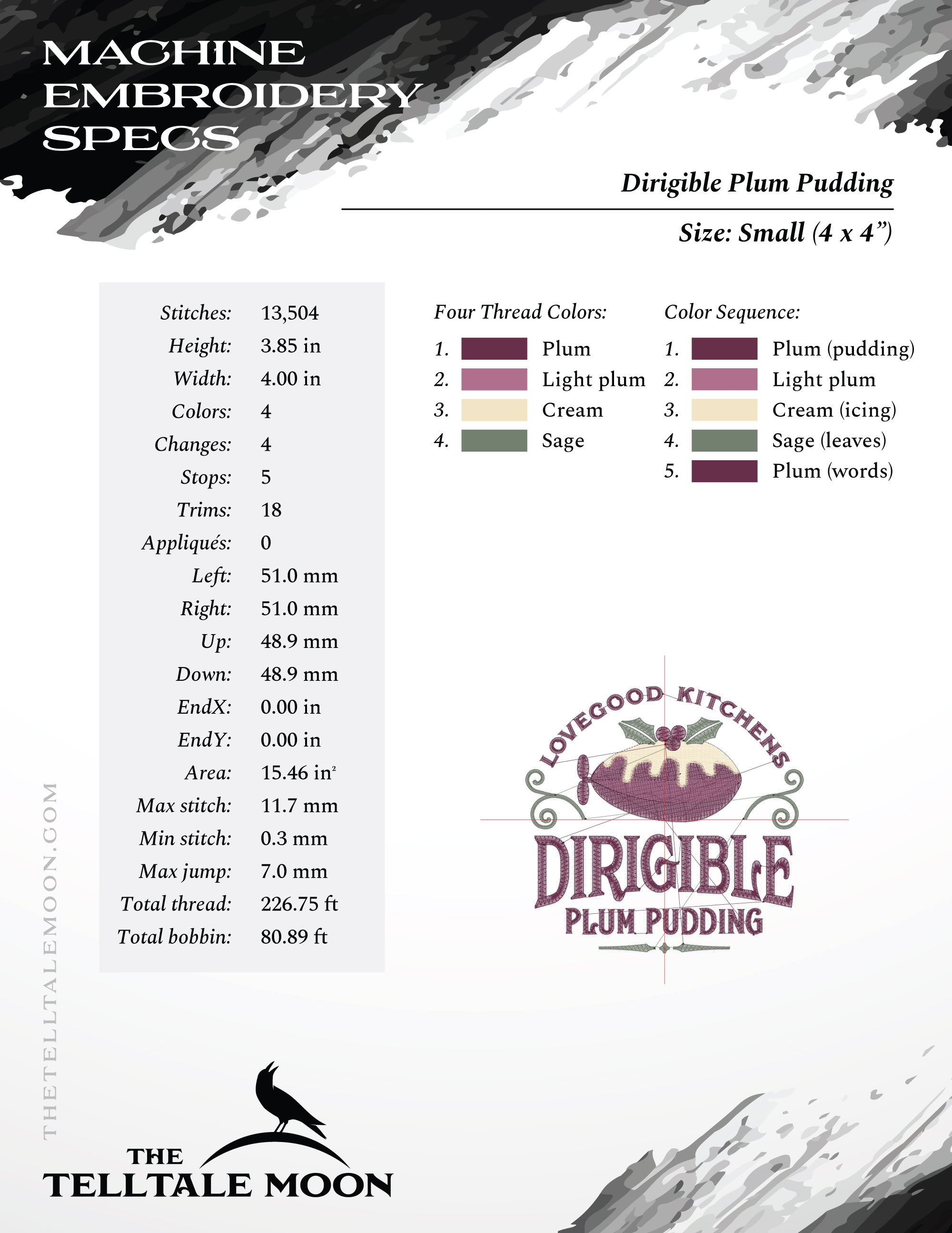 Embroidery: "Dirigible Plum Pudding" Wizard Humor - 4, 5, and 6 Inches