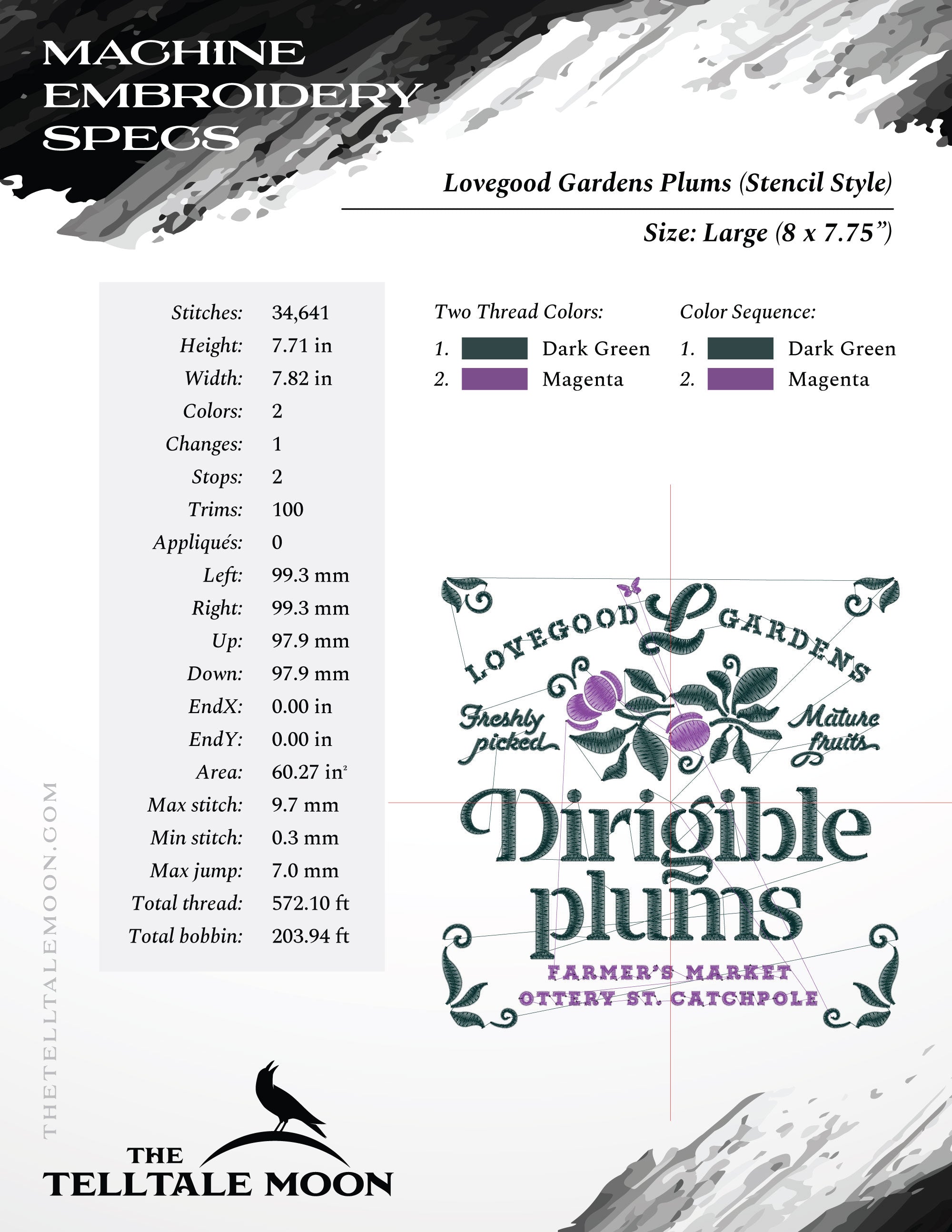 Embroidery Files: "Lovegood Gardens" Stencil-style Wizard Art - 7, 8, and 11 Inches