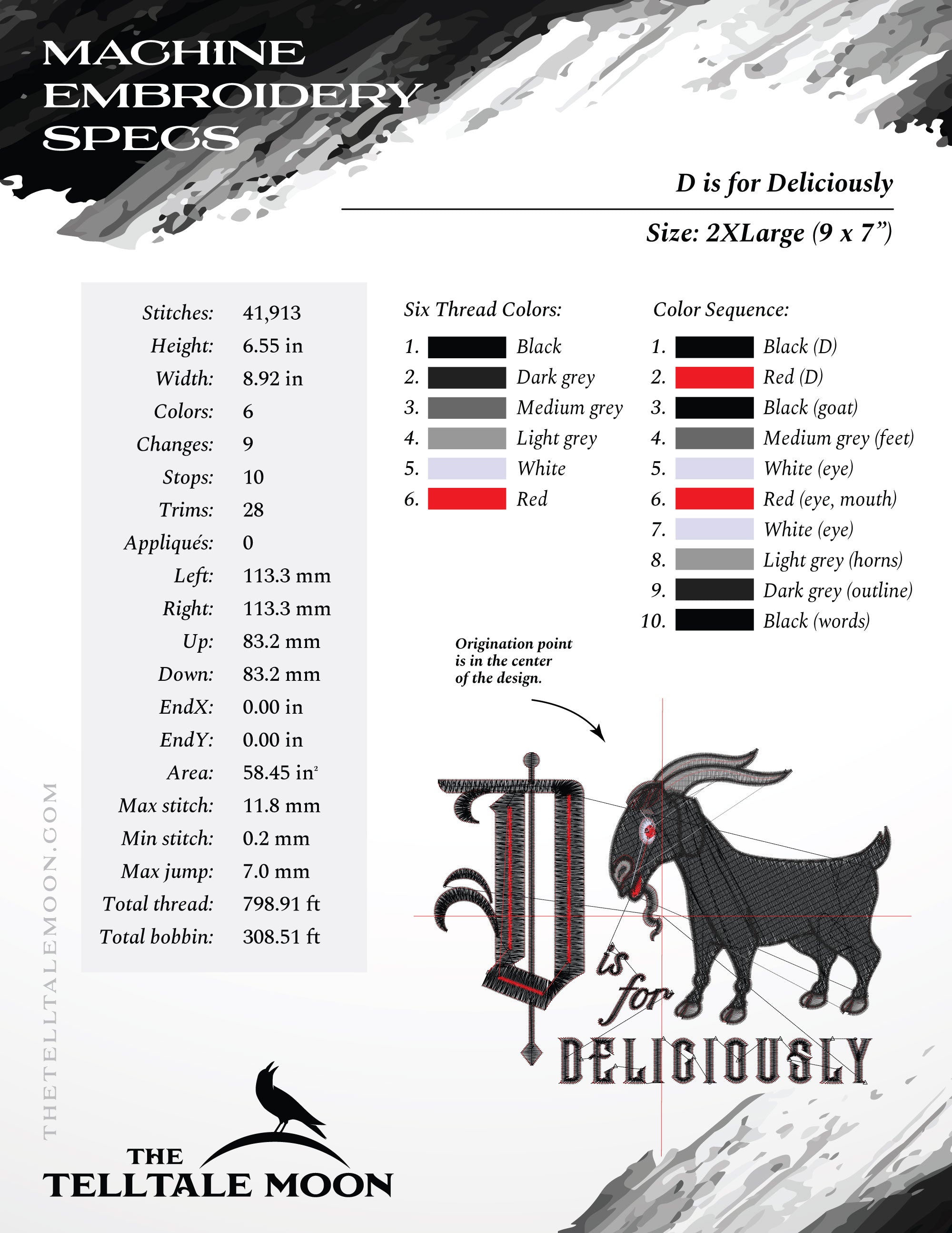 Embroidery: "D is for Deliciously" Witch-inspired Goat Humor - Six Sizes About 5 to 10 Inches