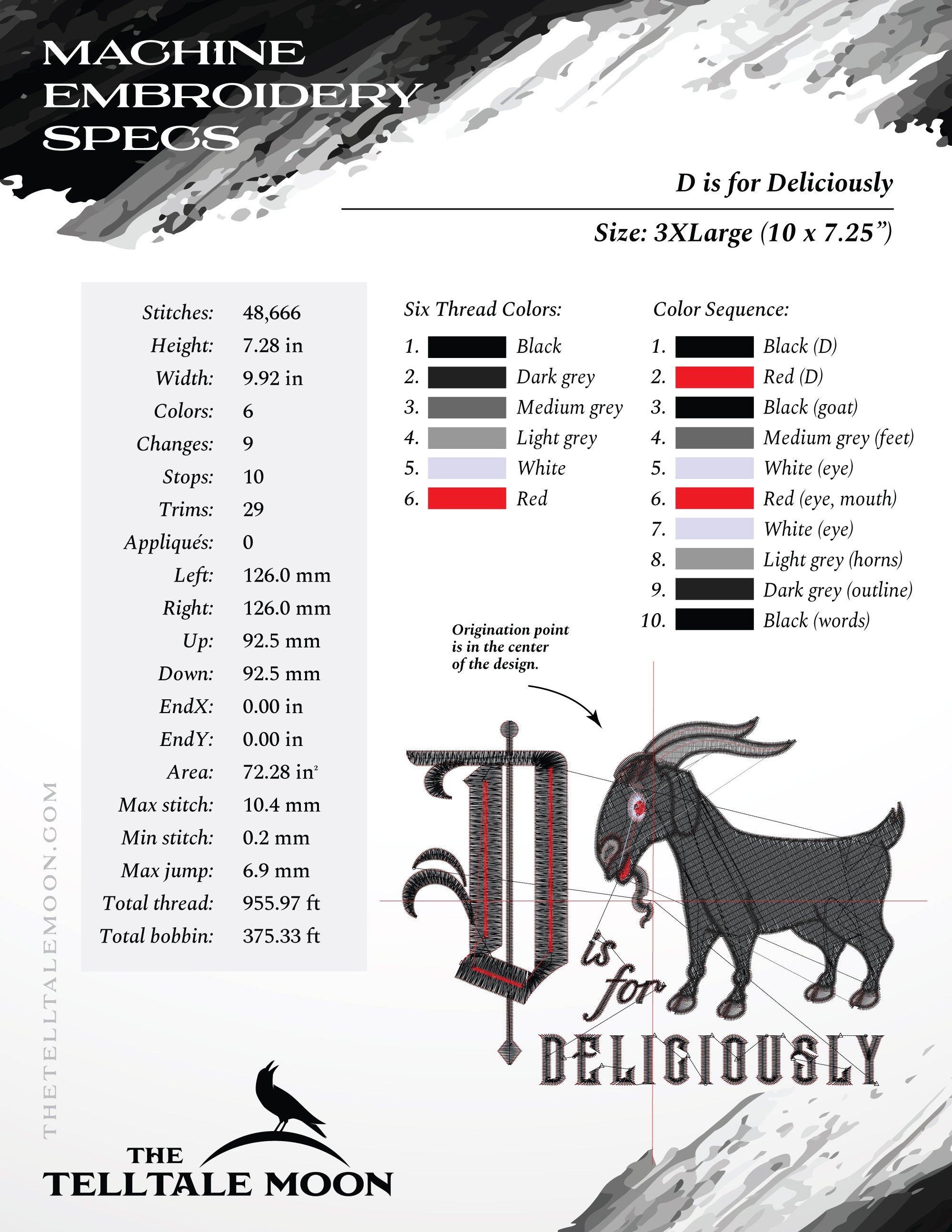 Embroidery: "D is for Deliciously" Witch-inspired Goat Humor - Six Sizes About 5 to 10 Inches