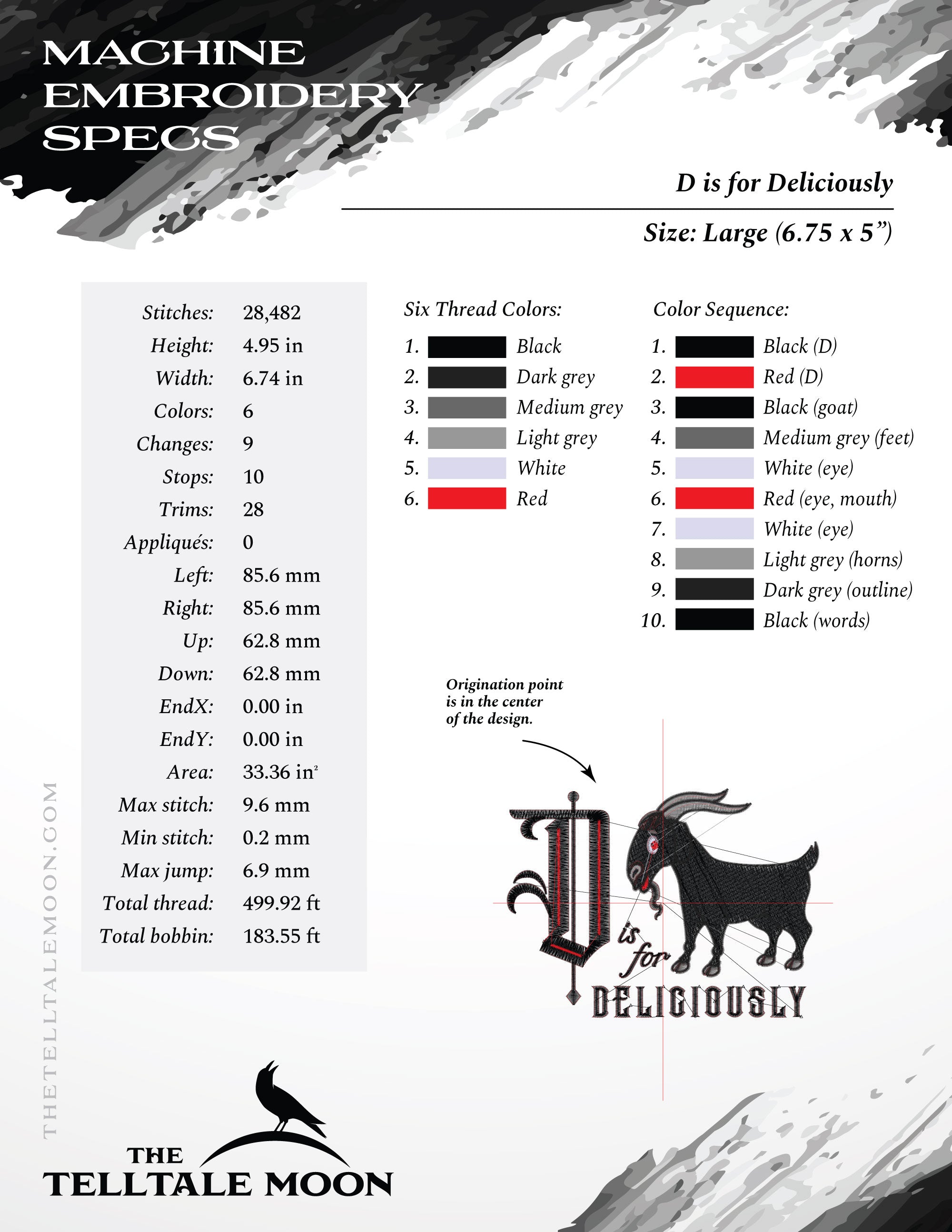 Embroidery: "D is for Deliciously" Witch-inspired Goat Humor - Six Sizes About 5 to 10 Inches