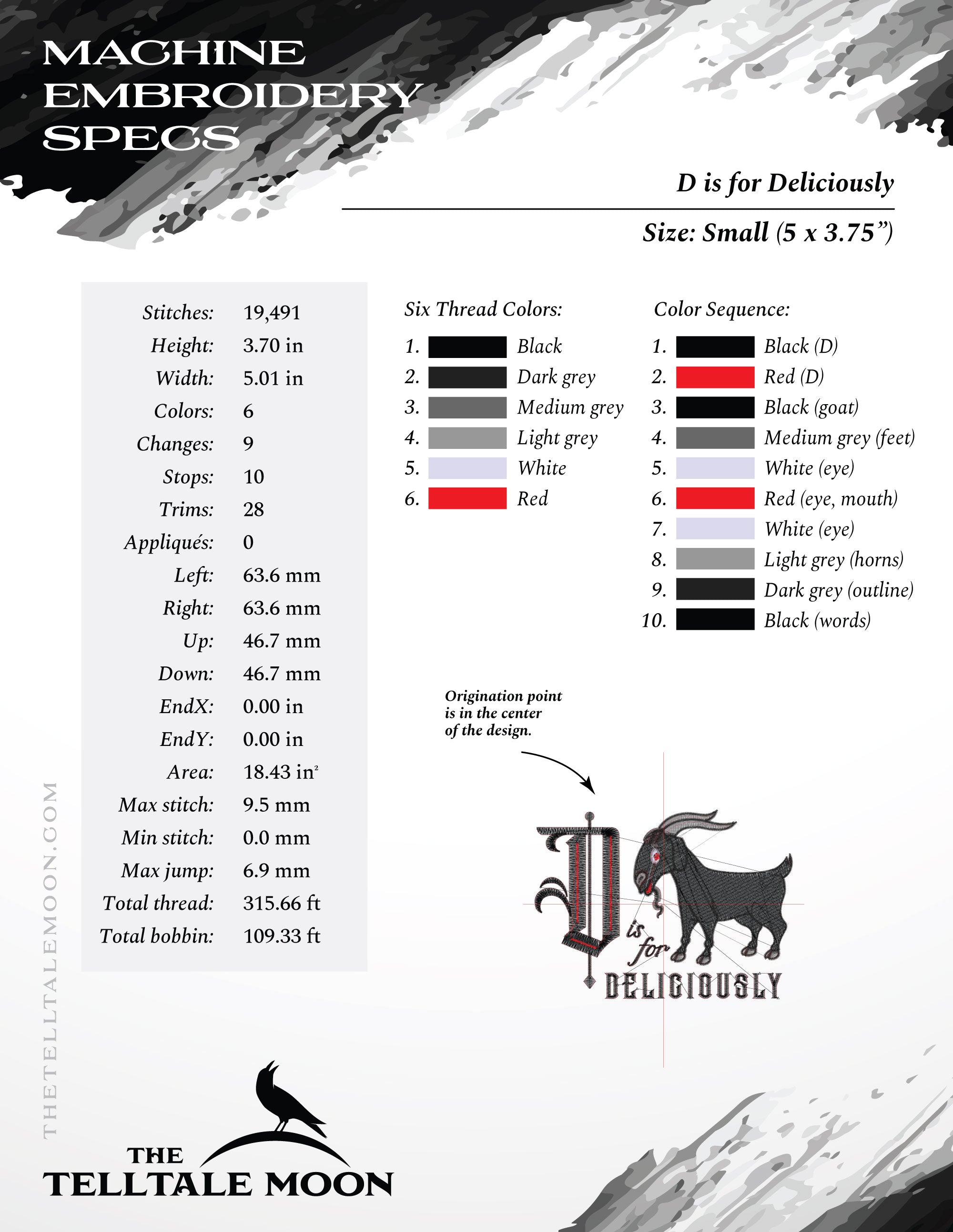 Embroidery: "D is for Deliciously" Witch-inspired Goat Humor - Six Sizes About 5 to 10 Inches