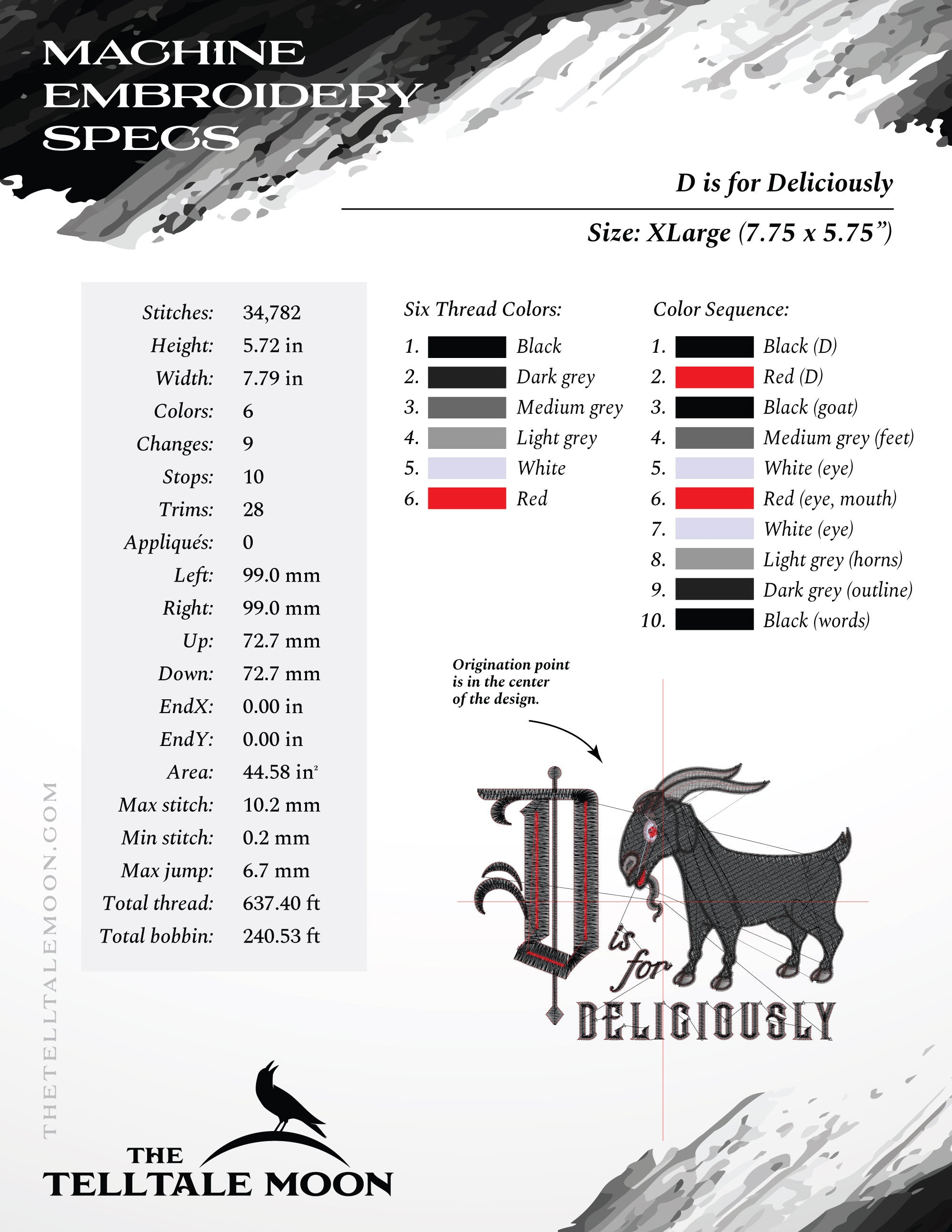 Embroidery: "D is for Deliciously" Witch-inspired Goat Humor - Six Sizes About 5 to 10 Inches