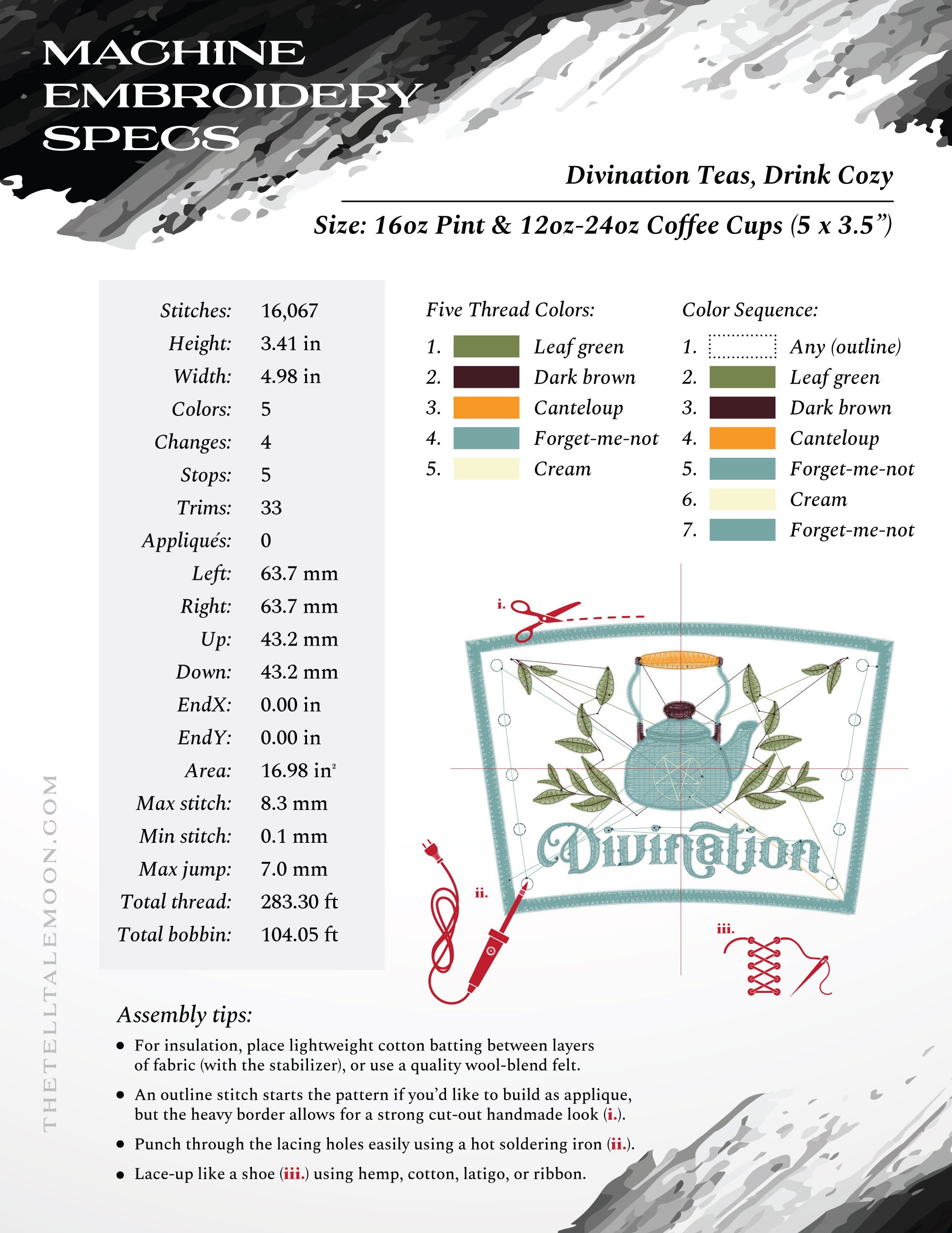 Embroidery Files: "Divination Teas" Drink Cozy Pattern
