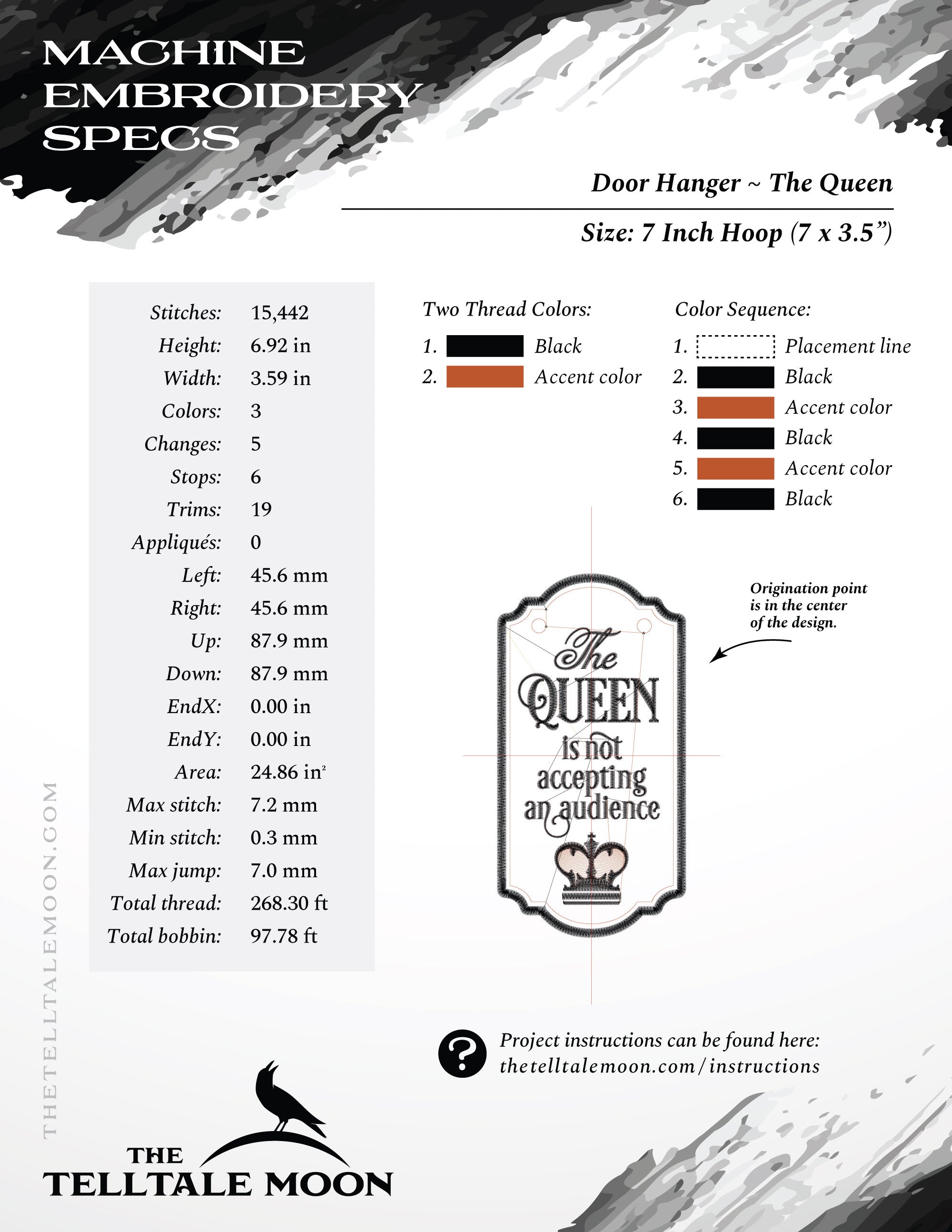 Embroidery Project: "The Queen" Door Hanger for 7 and 8 Inch Hoops