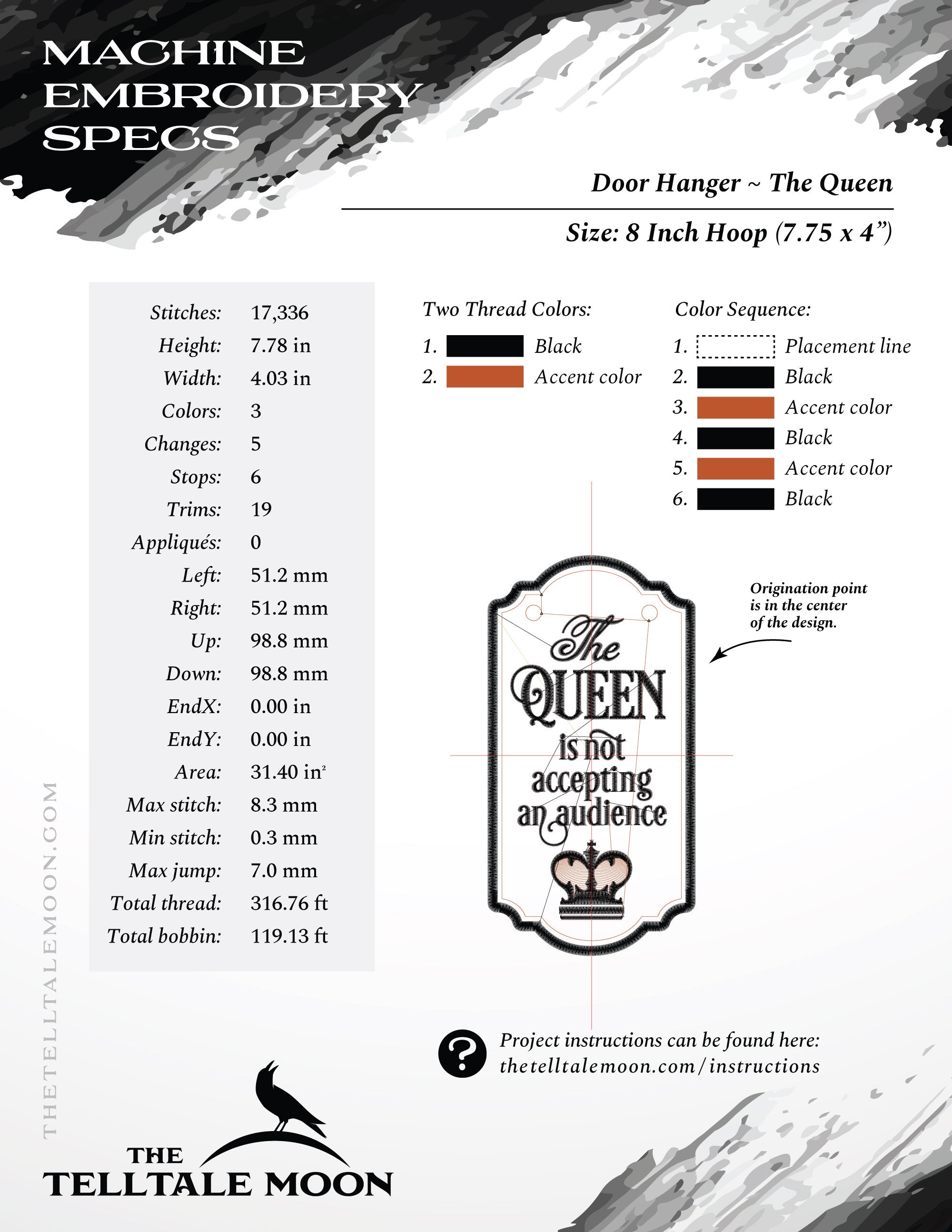 Embroidery Project: "The Queen" Door Hanger for 7 and 8 Inch Hoops