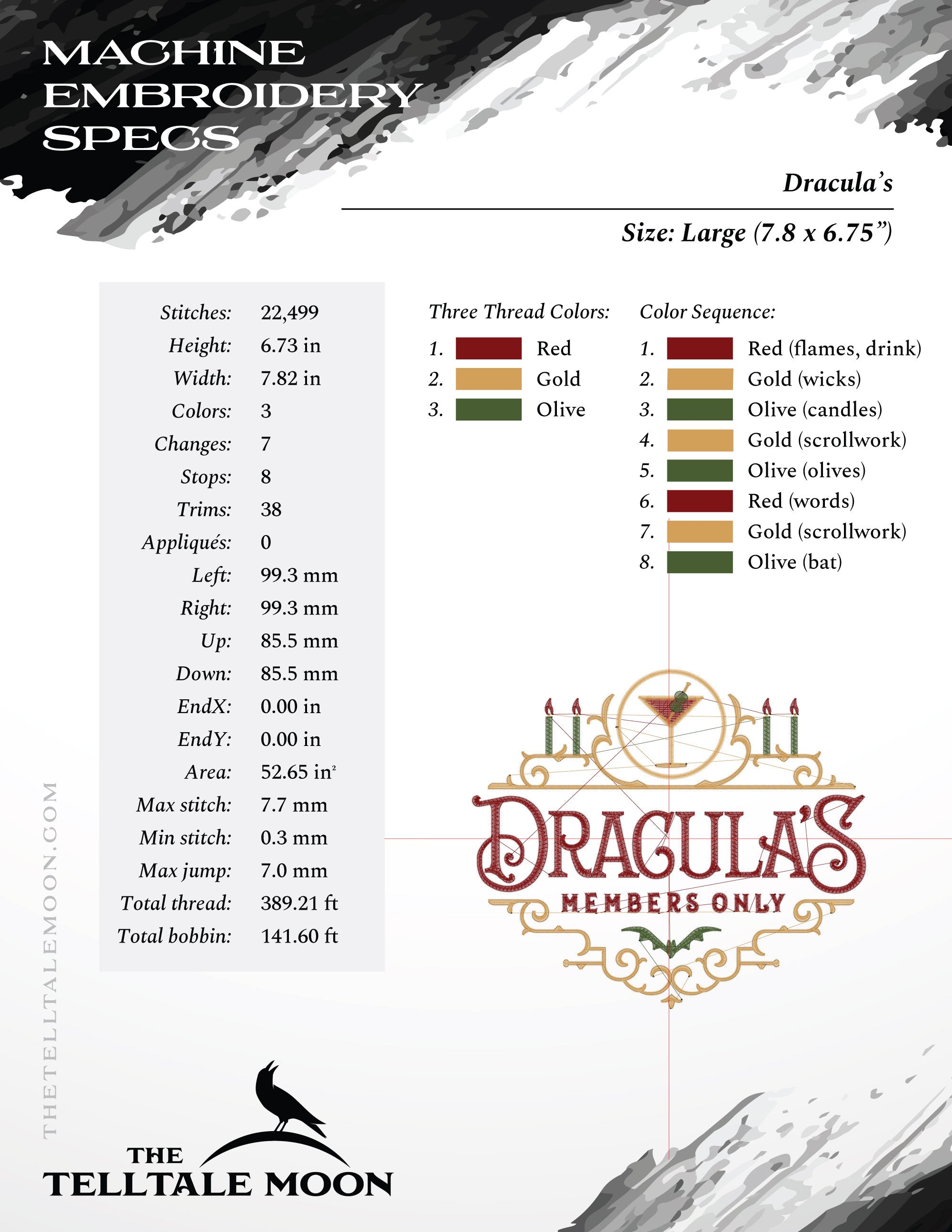 Embroidery: Vintage-style Dracula's Private Club Sign - 6, 7, 8, 9, and 10 Inches Wide