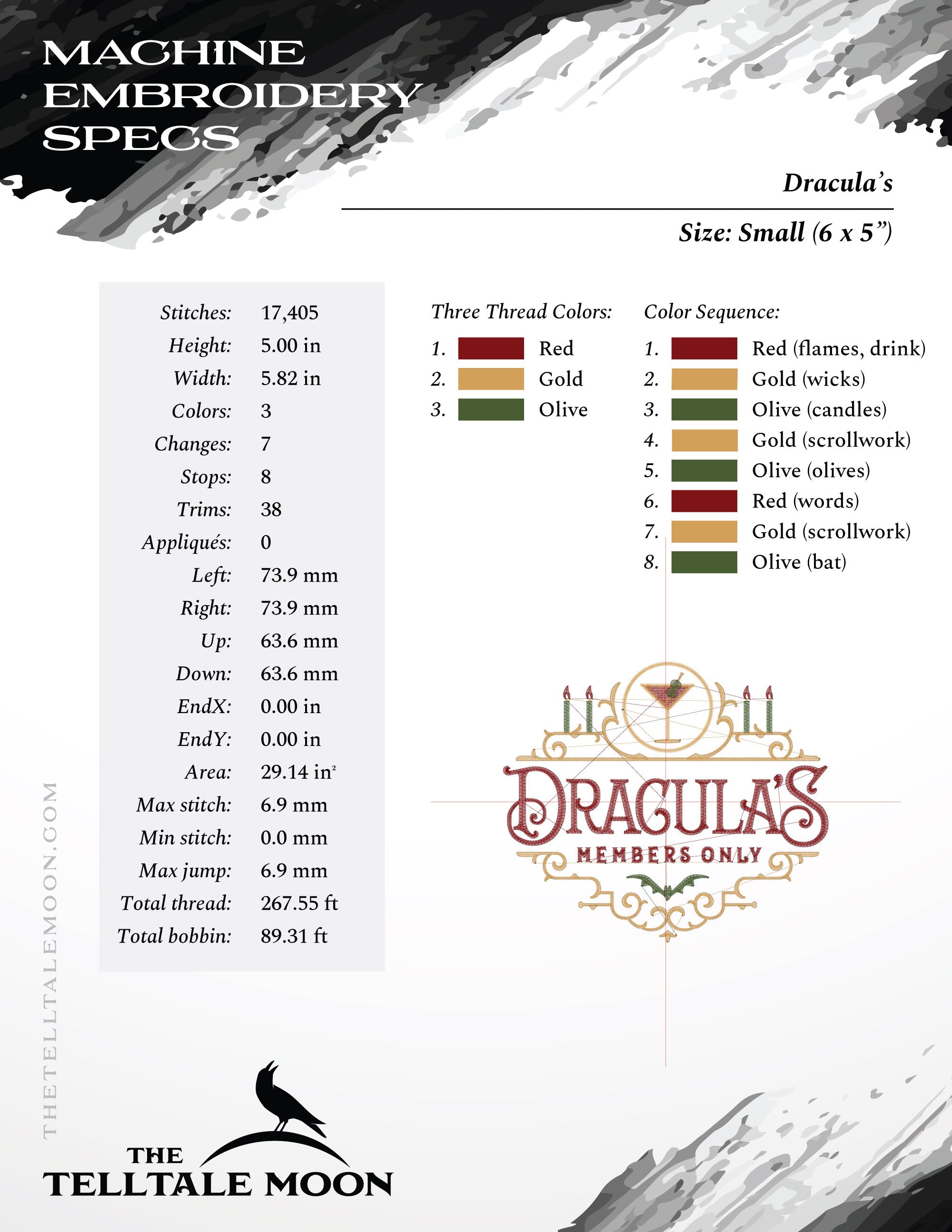 Embroidery: Vintage-style Dracula's Private Club Sign - 6, 7, 8, 9, and 10 Inches Wide