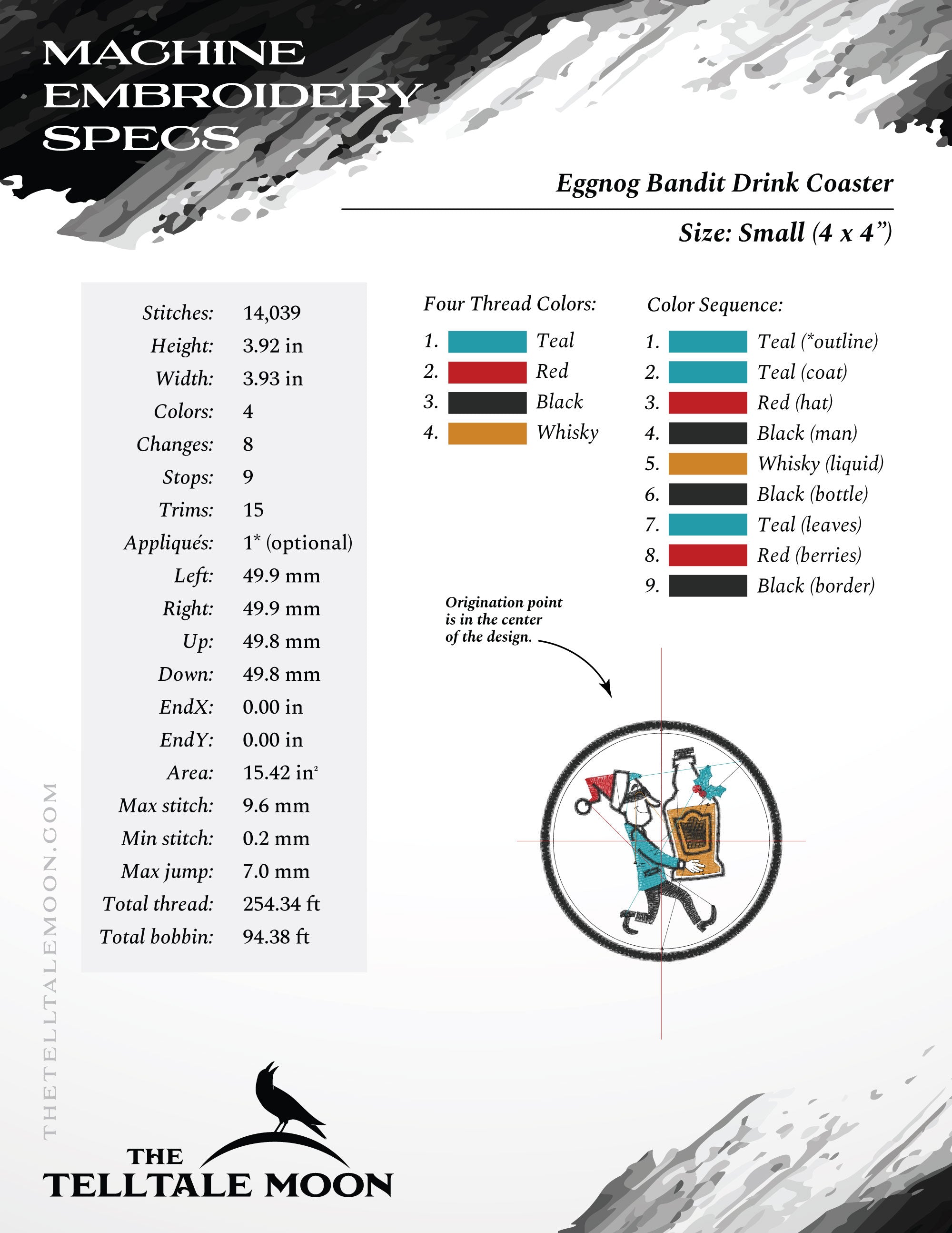 Embroidery Files: Midcentury "Who Spiked the Eggnog" - Six Sizes, Plus Split Set, Drink Coasters, and Drink Sleeves