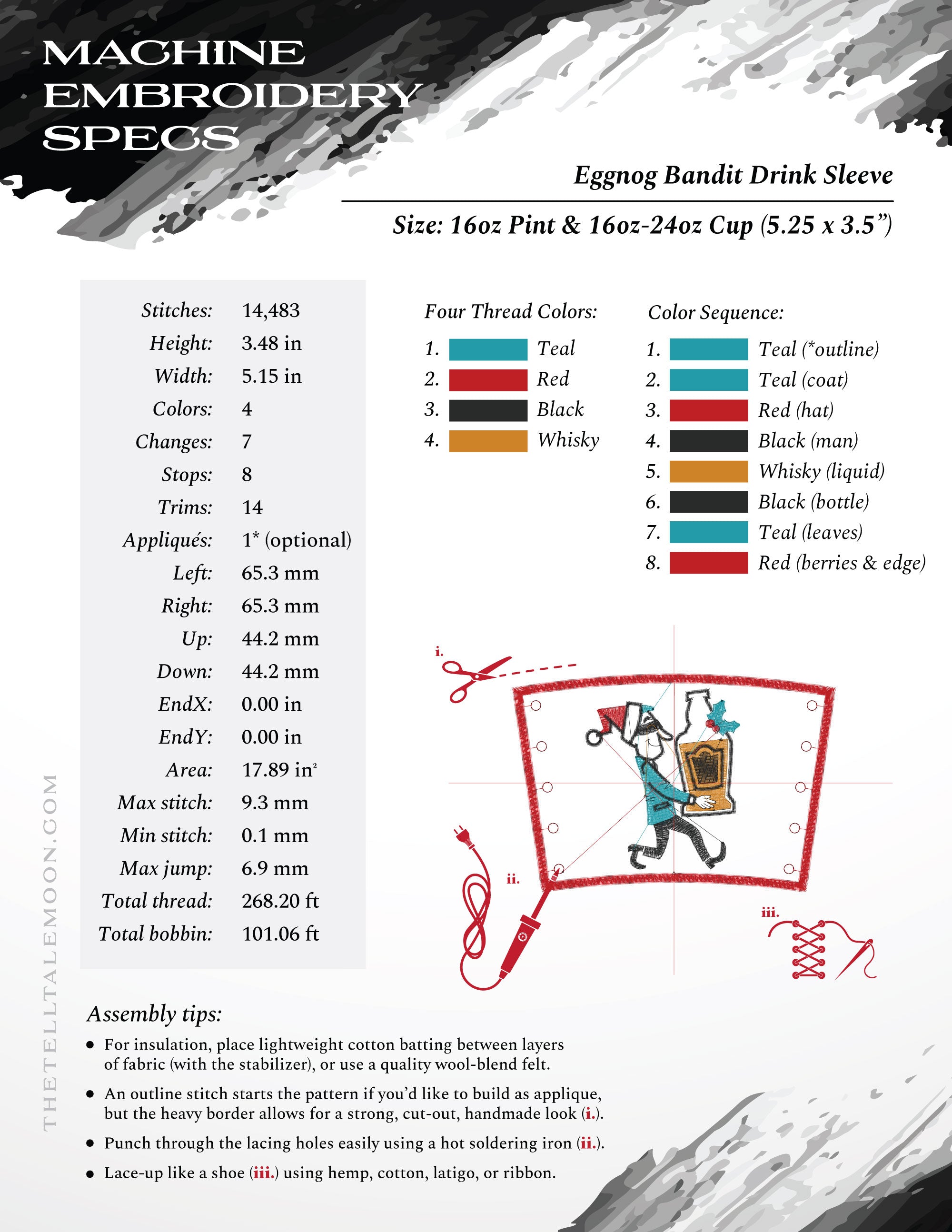 Embroidery Files: Midcentury "Who Spiked the Eggnog" - Six Sizes, Plus Split Set, Drink Coasters, and Drink Sleeves