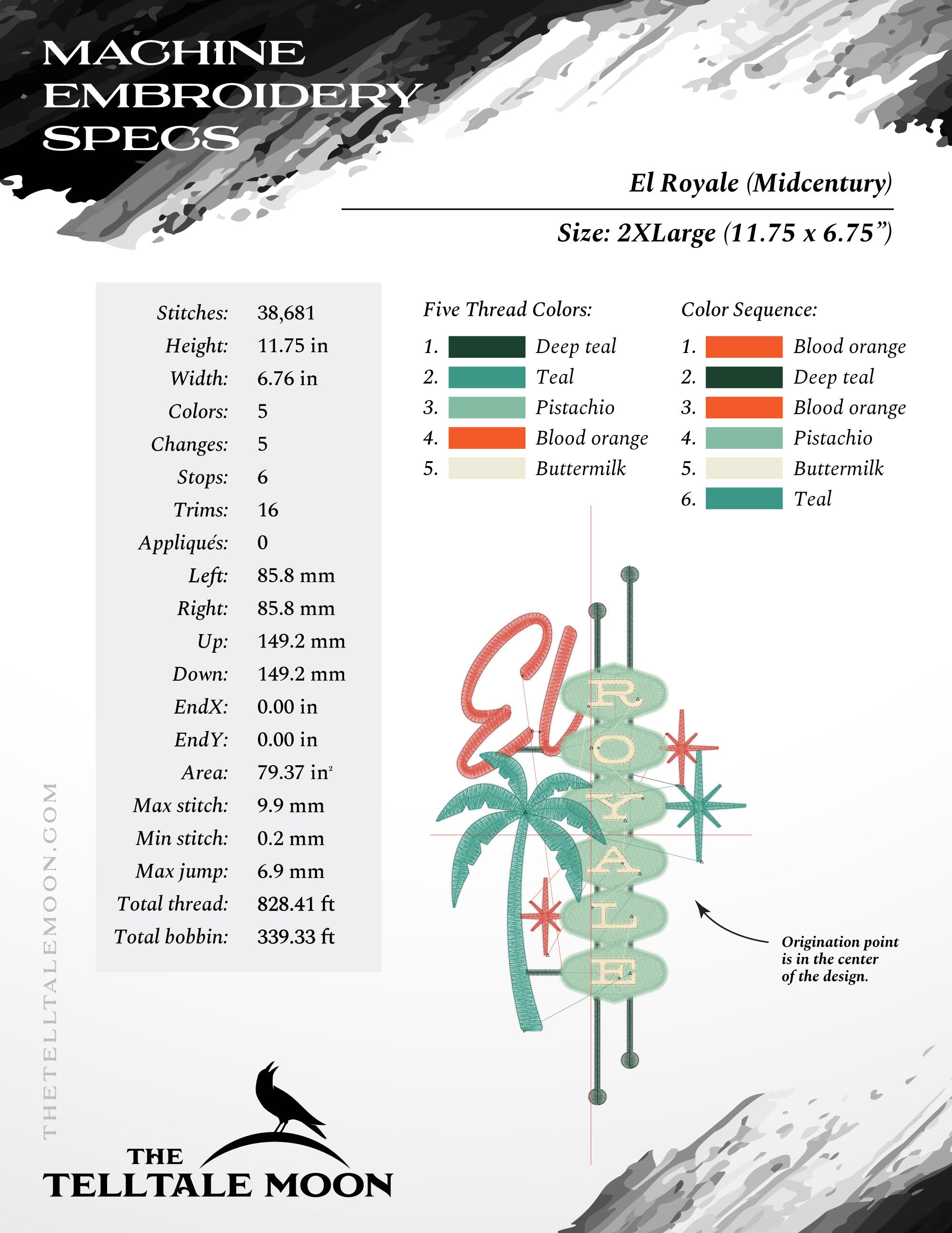 Embroidery: "El Royale" Midcentury Sign - Six Sizes 5.5 to 12 Inches Tall