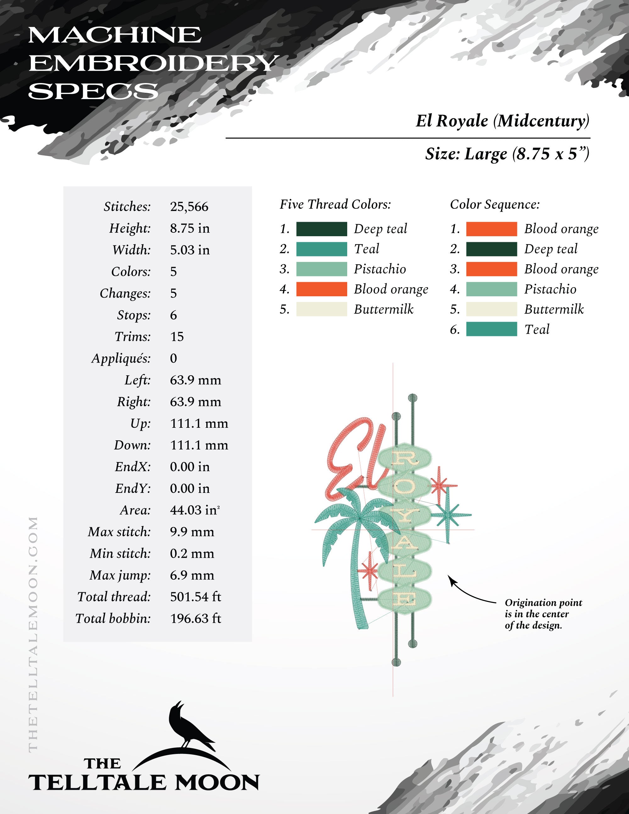 Embroidery: "El Royale" Midcentury Sign - Six Sizes 5.5 to 12 Inches Tall