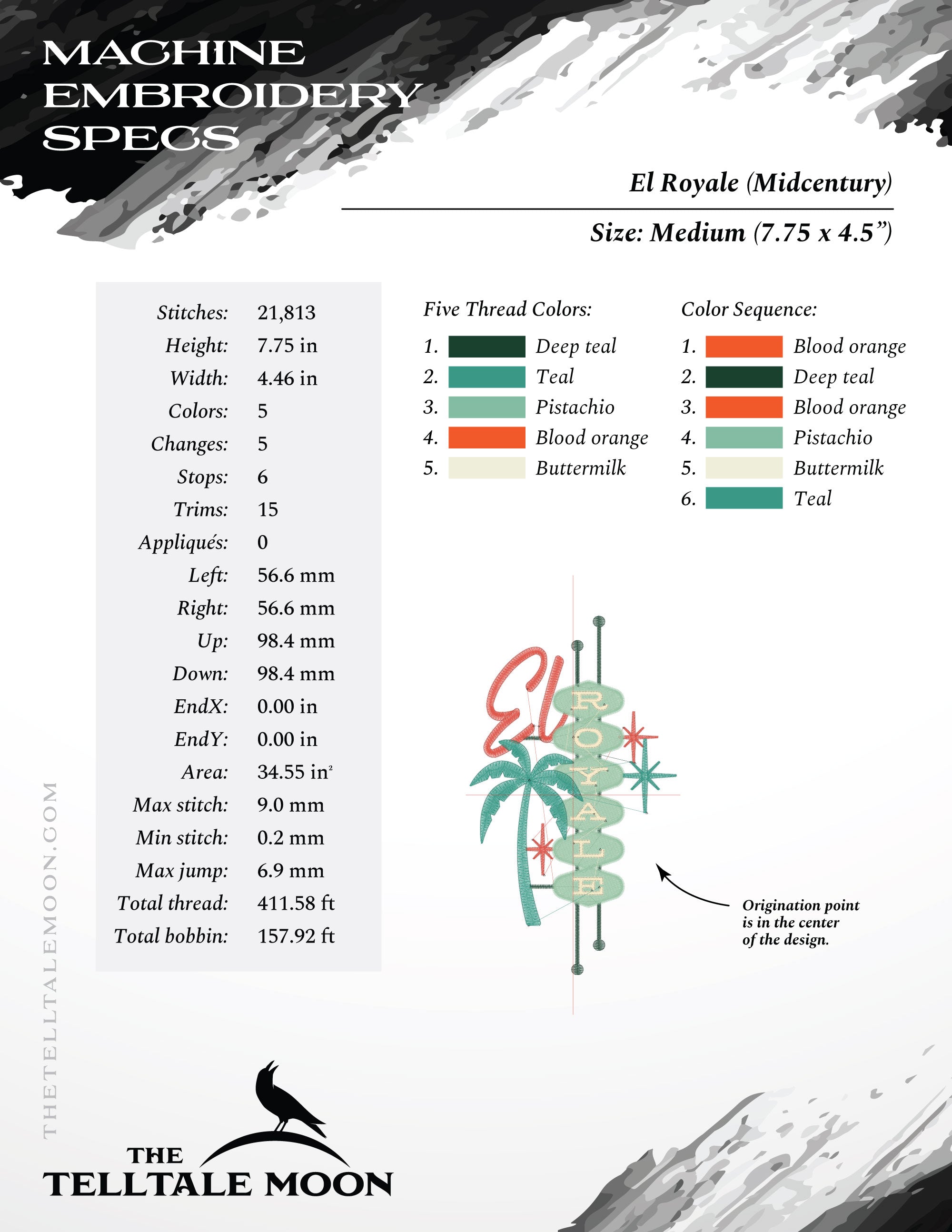 Embroidery: "El Royale" Midcentury Sign - Six Sizes 5.5 to 12 Inches Tall