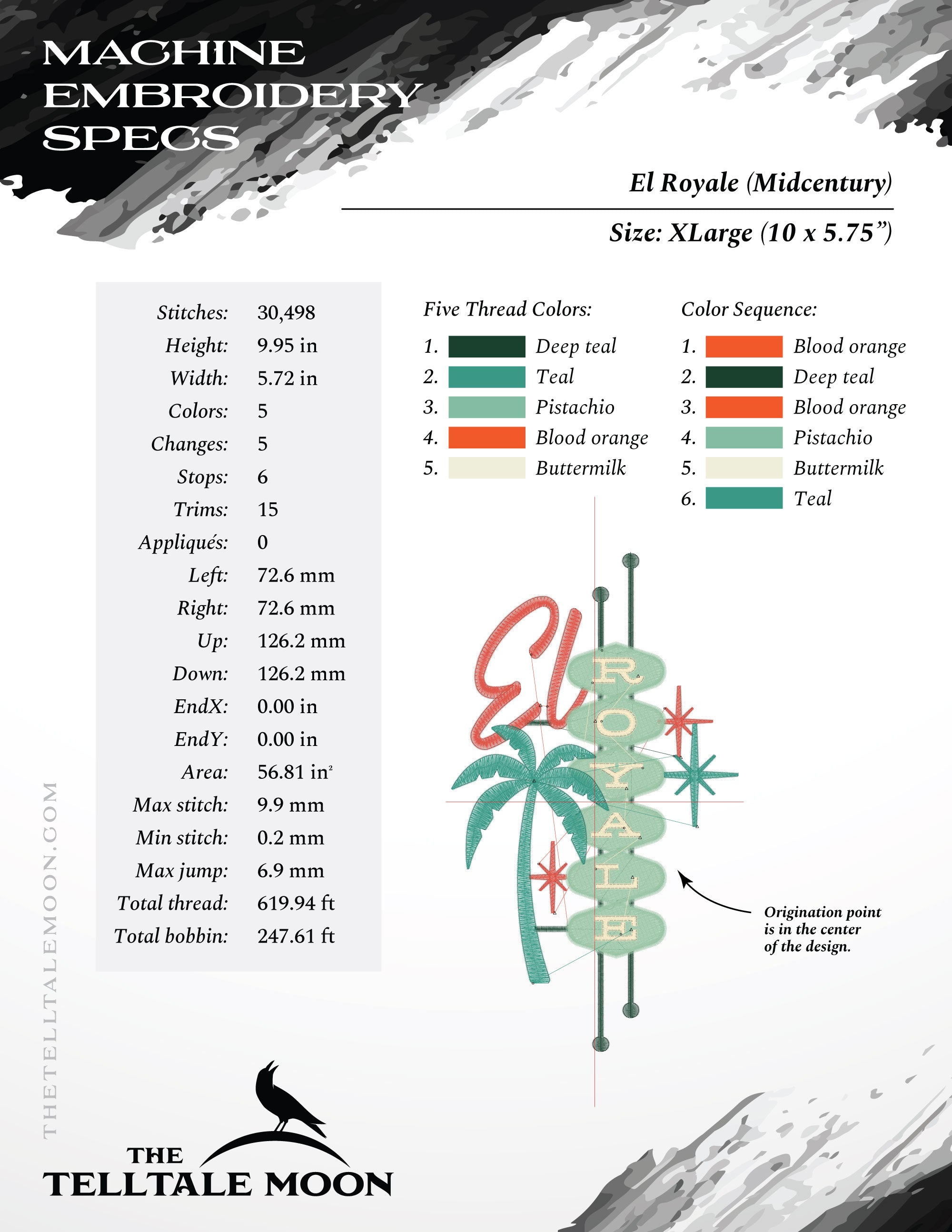 Embroidery: "El Royale" Midcentury Sign - Six Sizes 5.5 to 12 Inches Tall