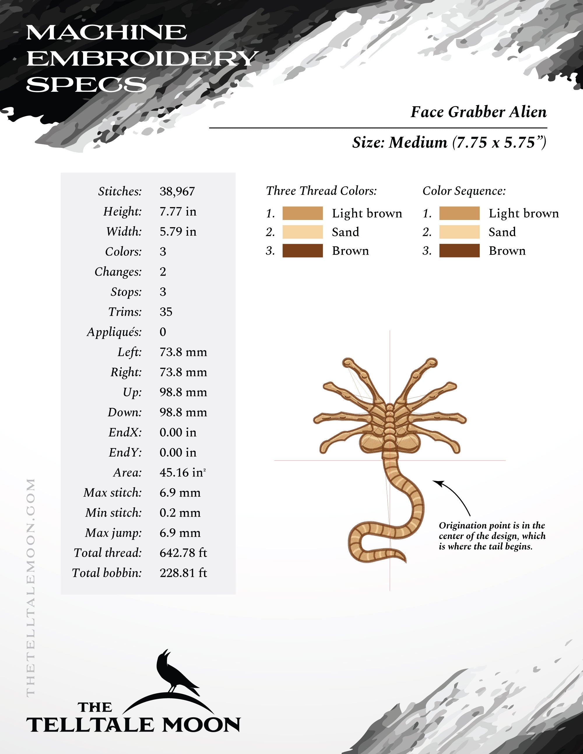 Embroidery: Face Grabber Alien - About 7, 8, and 9 Inches Tall - 3 Thread Colors