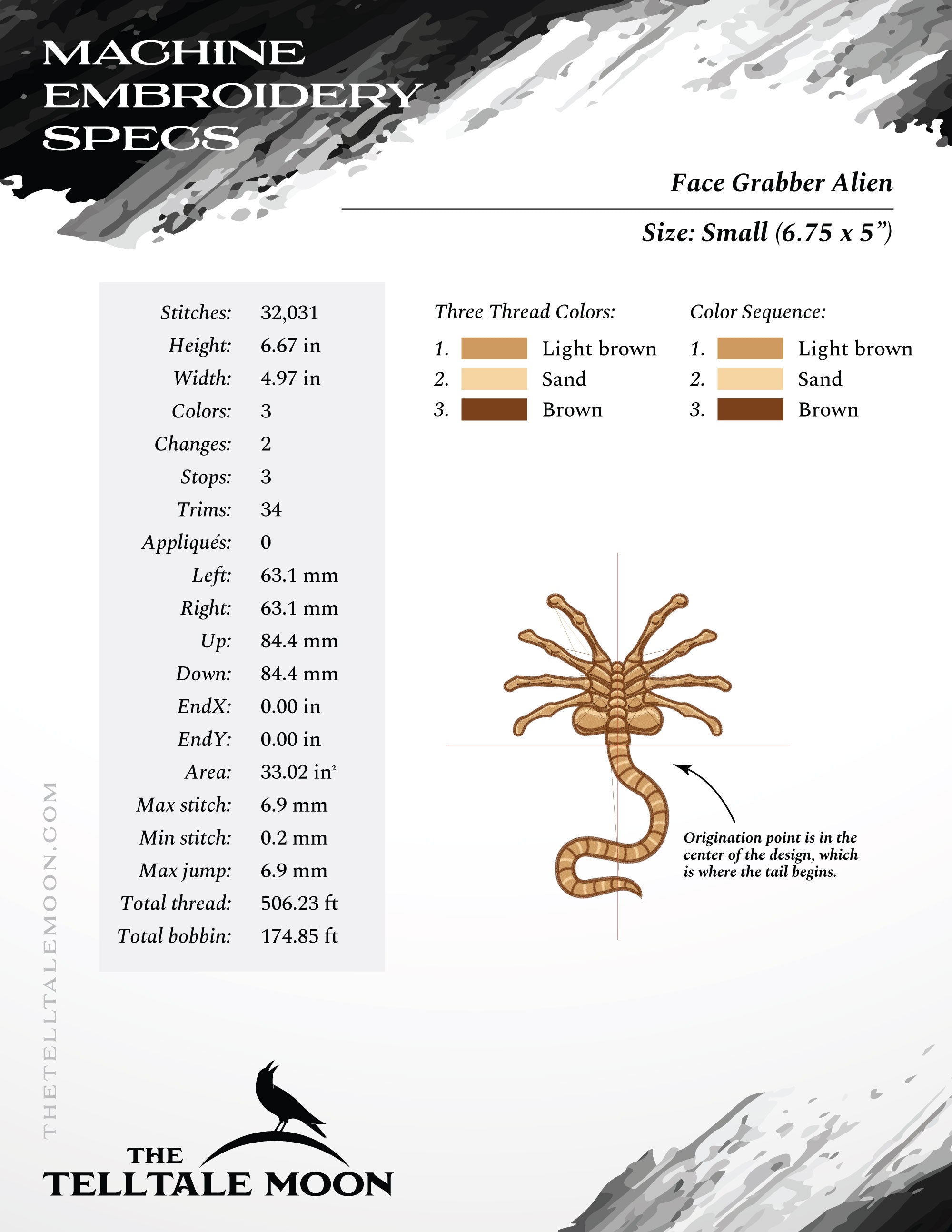 Embroidery: Face Grabber Alien - About 7, 8, and 9 Inches Tall - 3 Thread Colors