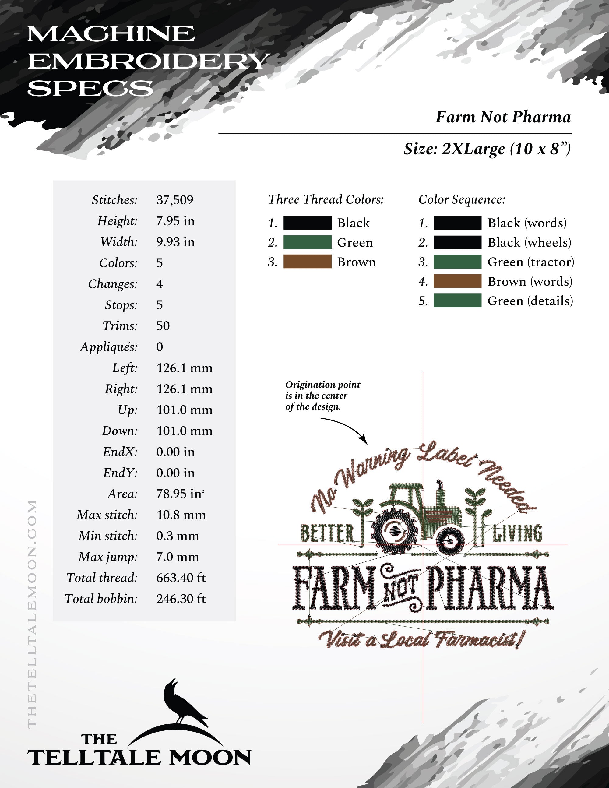 Embroidery: Old-fashioned "Farm Not Pharma" Sign and Label Design