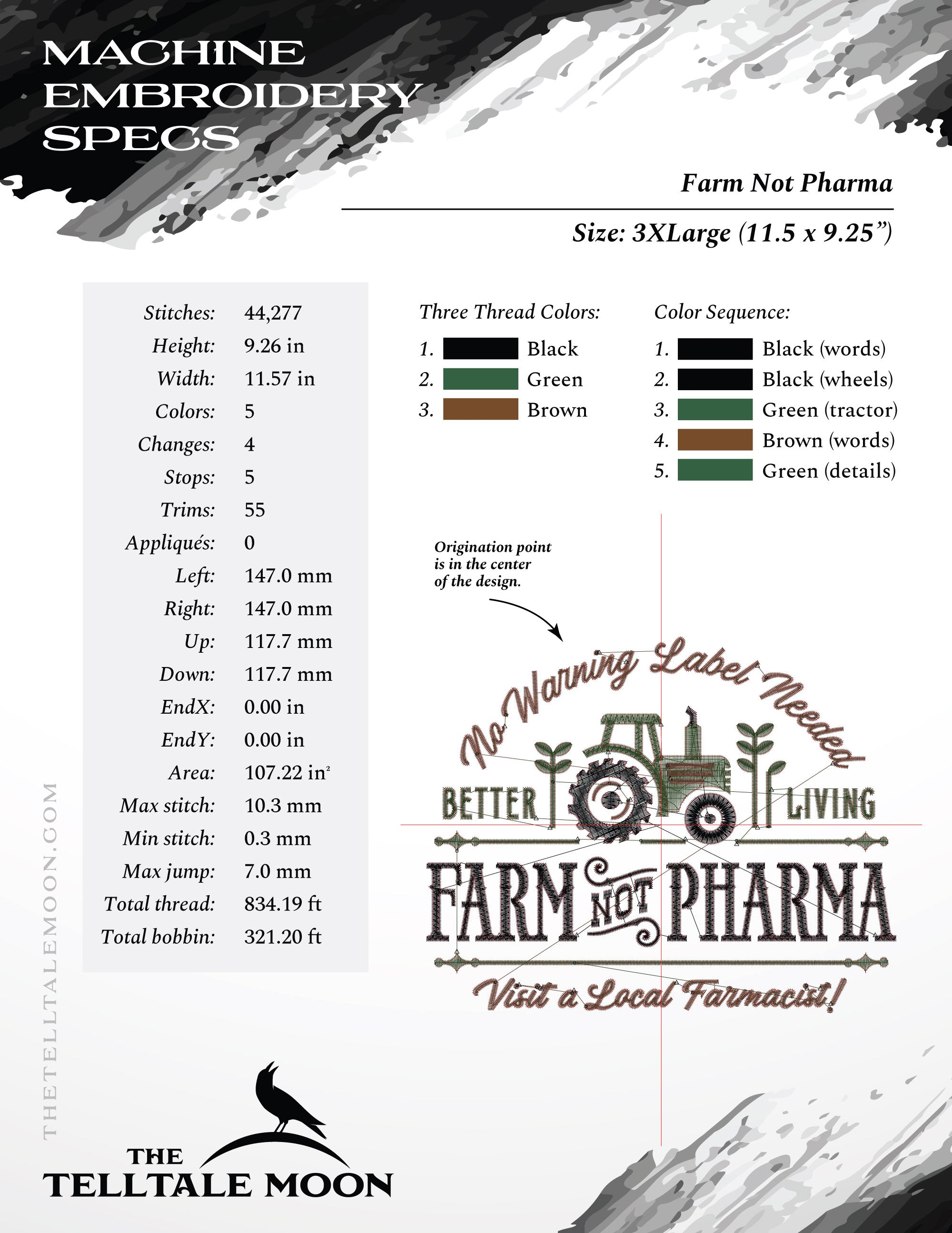 Embroidery: Old-fashioned "Farm Not Pharma" Sign and Label Design