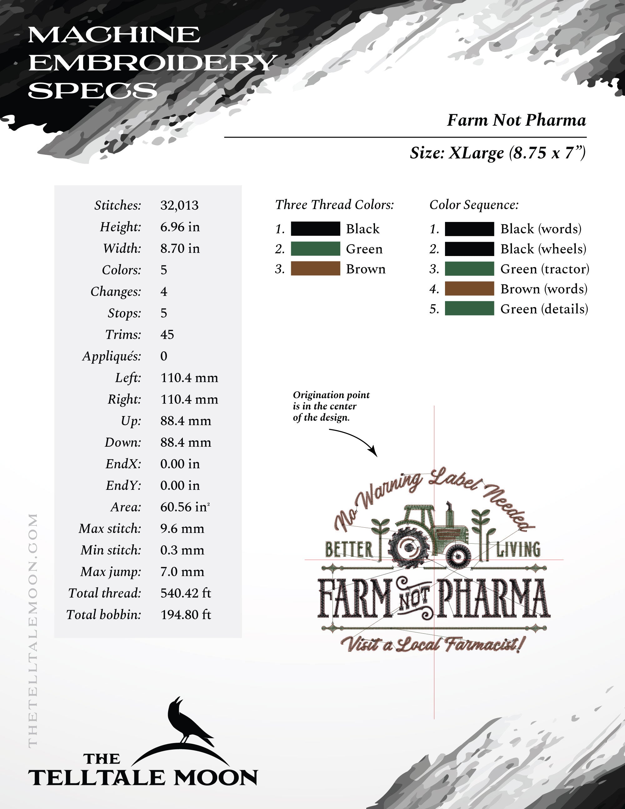 Embroidery: Old-fashioned "Farm Not Pharma" Sign and Label Design