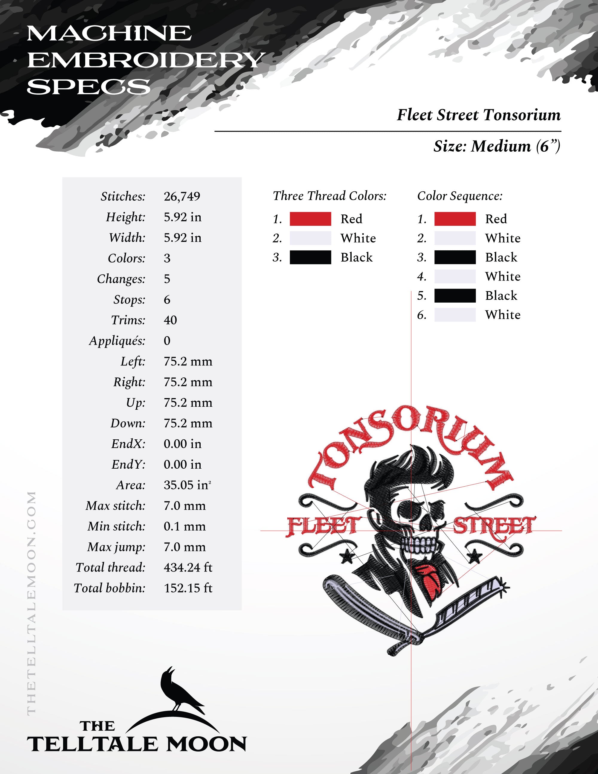 Embroidery Files: "Fleet Street Tonsorium" Vintage Design - 5, 6, and 7 Inches Square