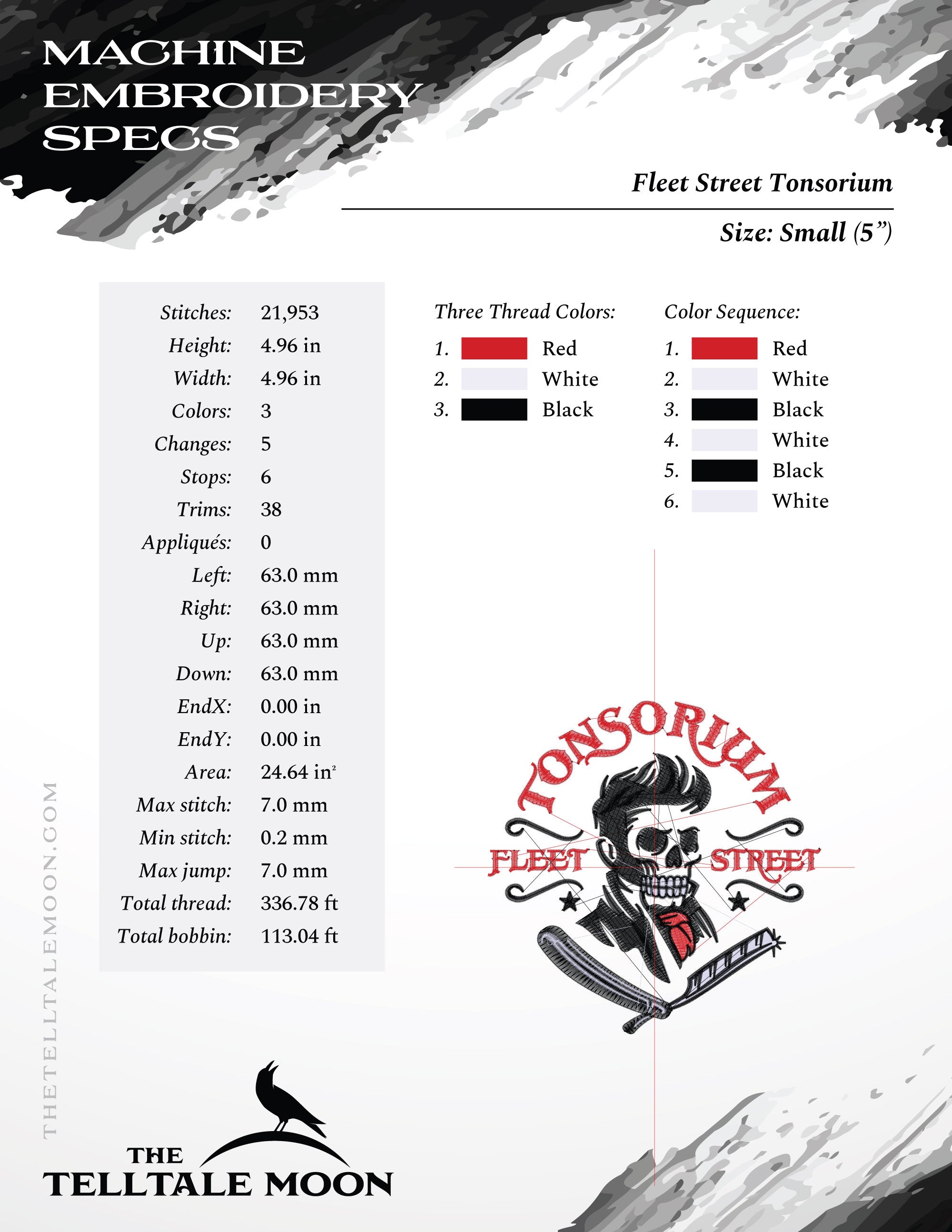 Embroidery Files: "Fleet Street Tonsorium" Vintage Design - 5, 6, and 7 Inches Square