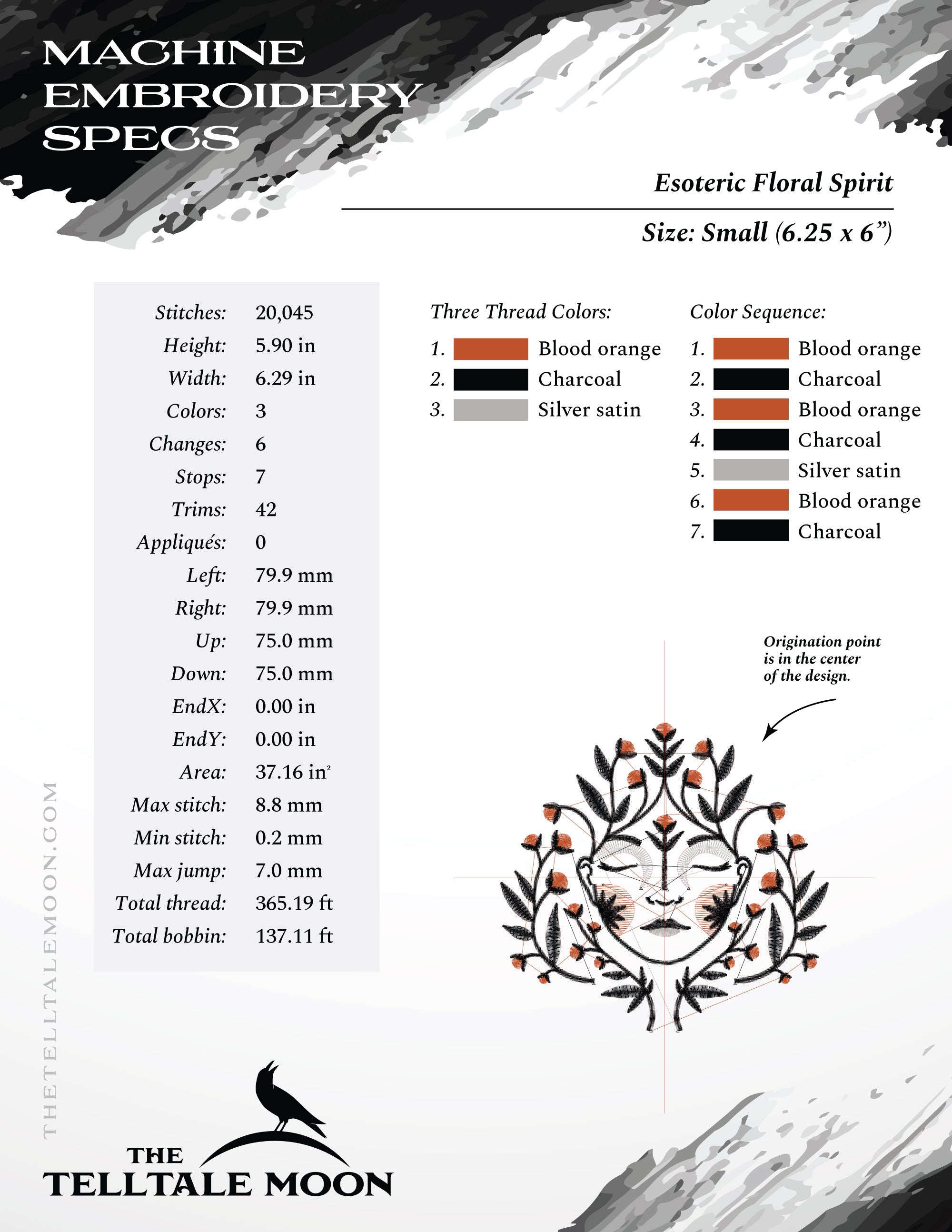 Embroidery: Esoteric Flower Spirit - Five Sizes Between 4 and 9 Inches