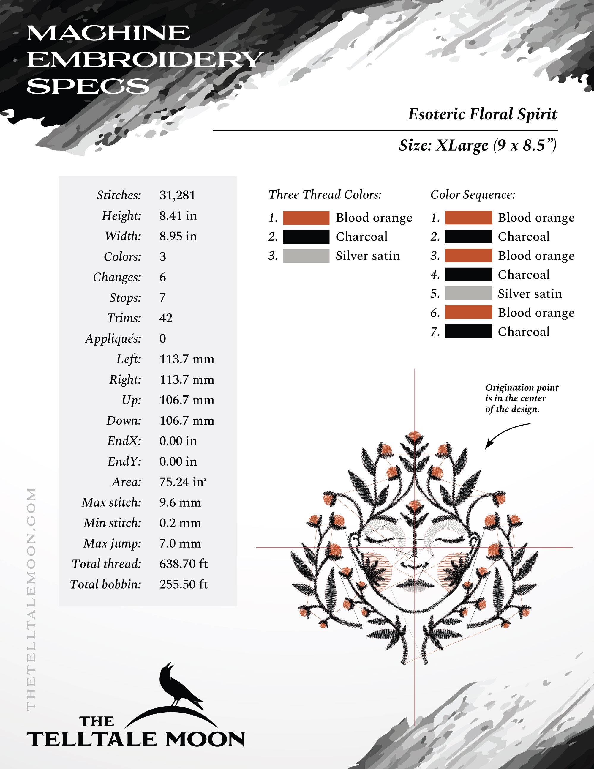 Embroidery: Esoteric Flower Spirit - Five Sizes Between 4 and 9 Inches