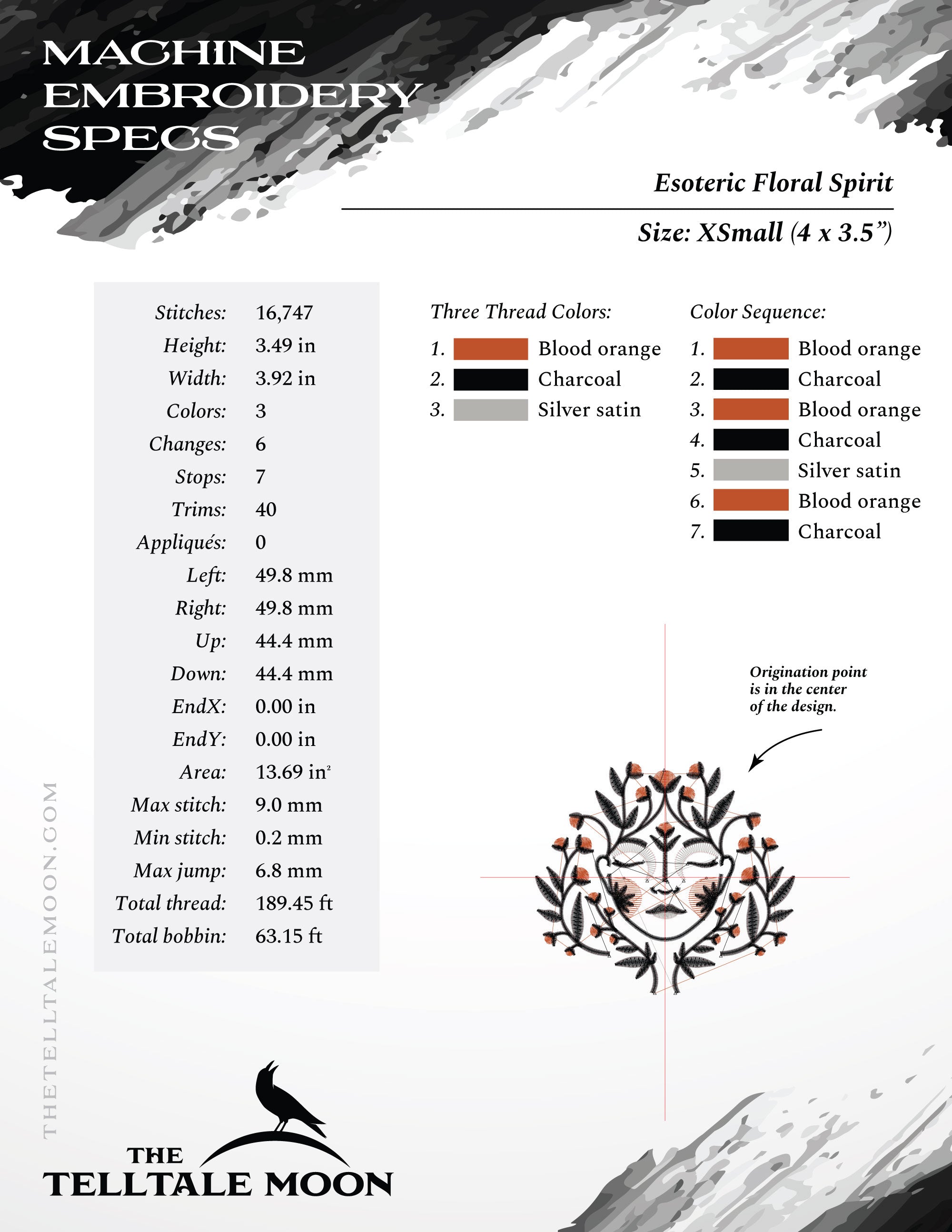 Embroidery: Esoteric Flower Spirit - Five Sizes Between 4 and 9 Inches