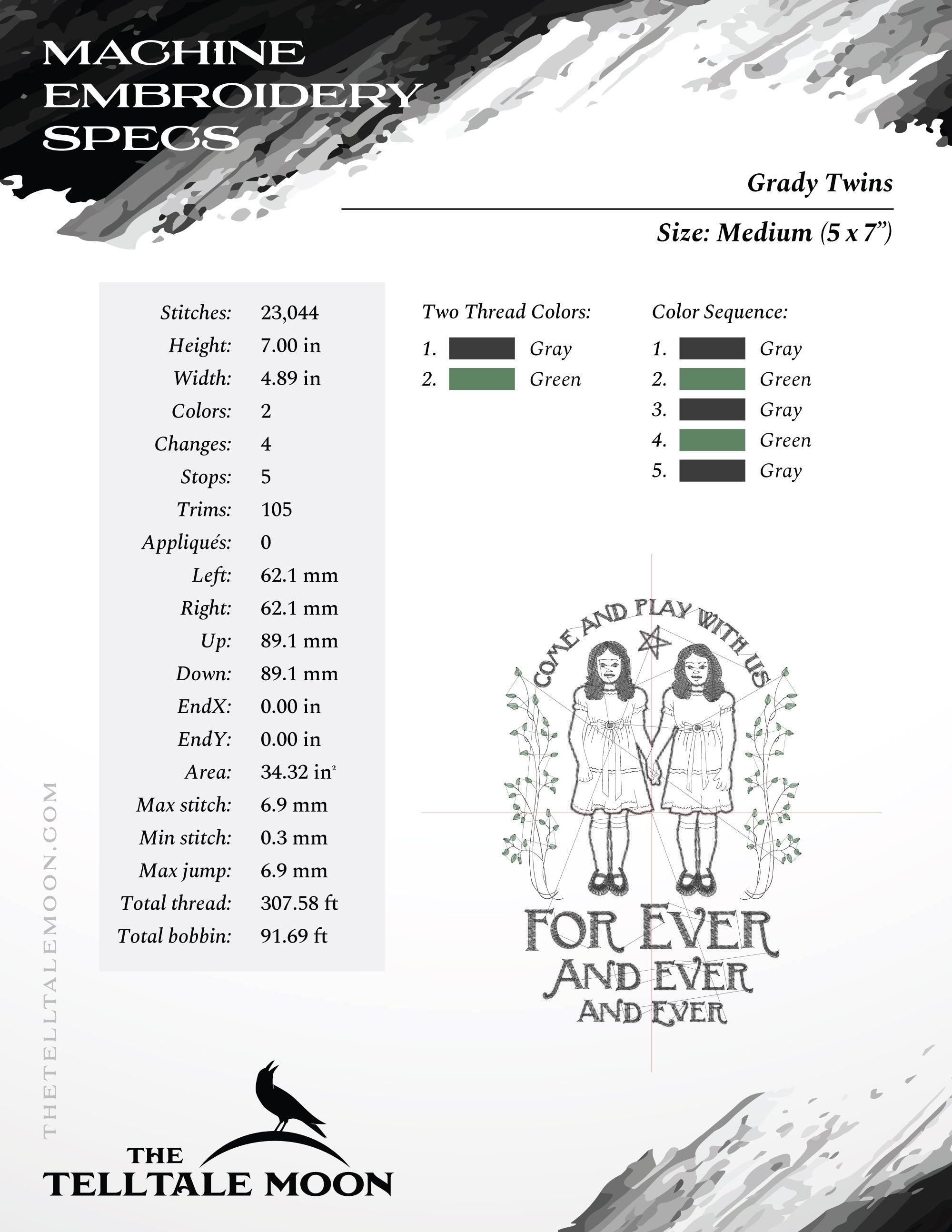 Embroidery: "Forever and Ever" Ghost Twins Design - Several Sizes 5 to 9 Inches