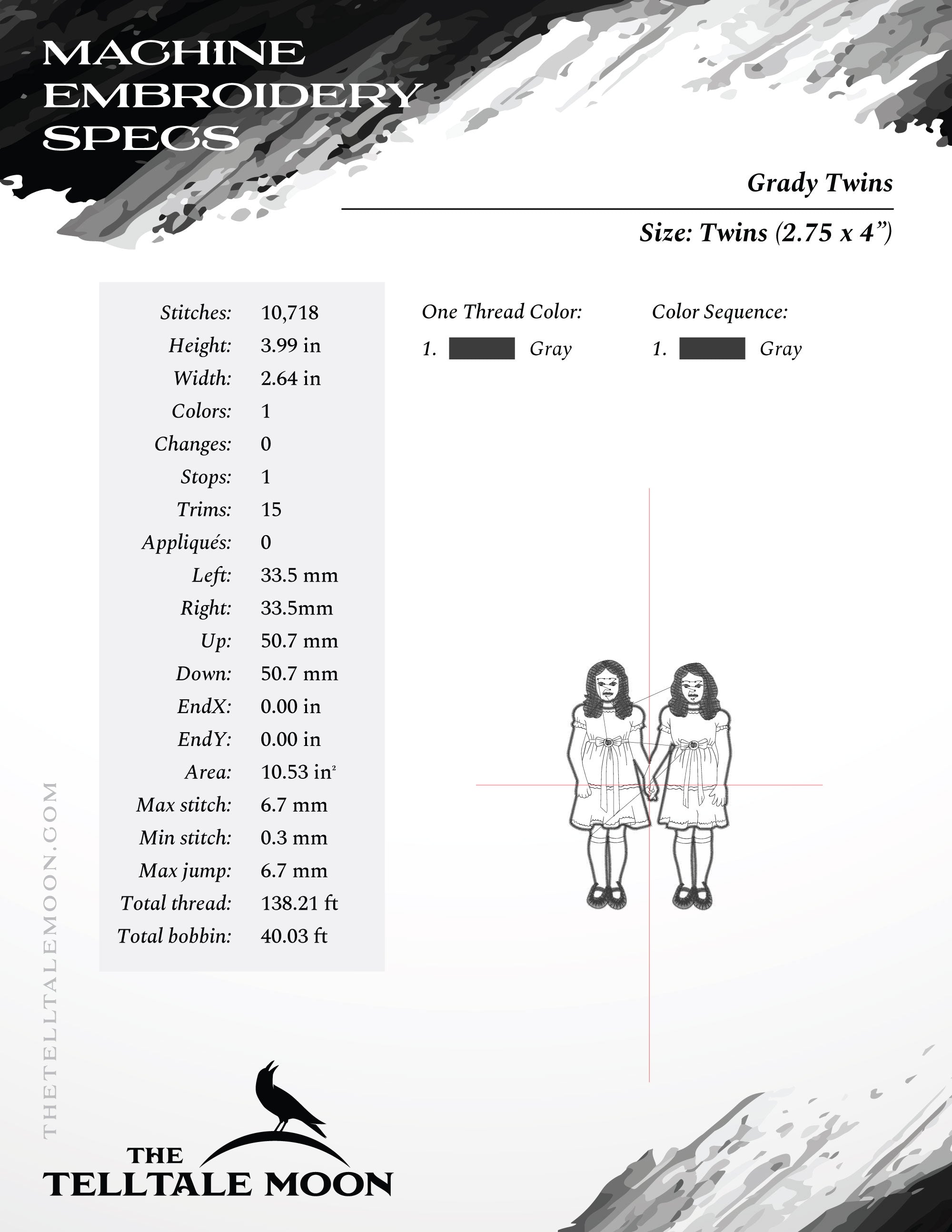 Embroidery: "Forever and Ever" Ghost Twins Design - Several Sizes 5 to 9 Inches