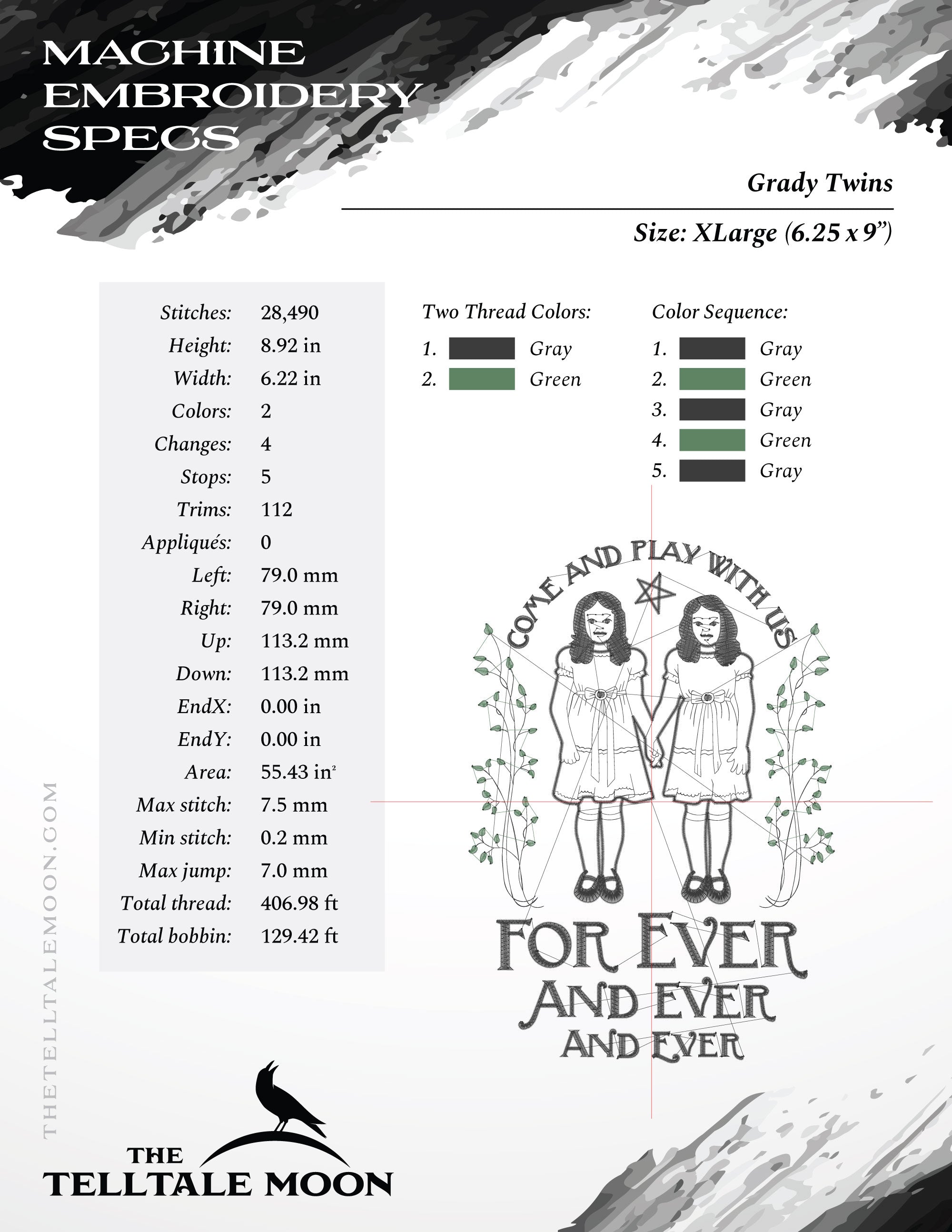 Embroidery: "Forever and Ever" Ghost Twins Design - Several Sizes 5 to 9 Inches