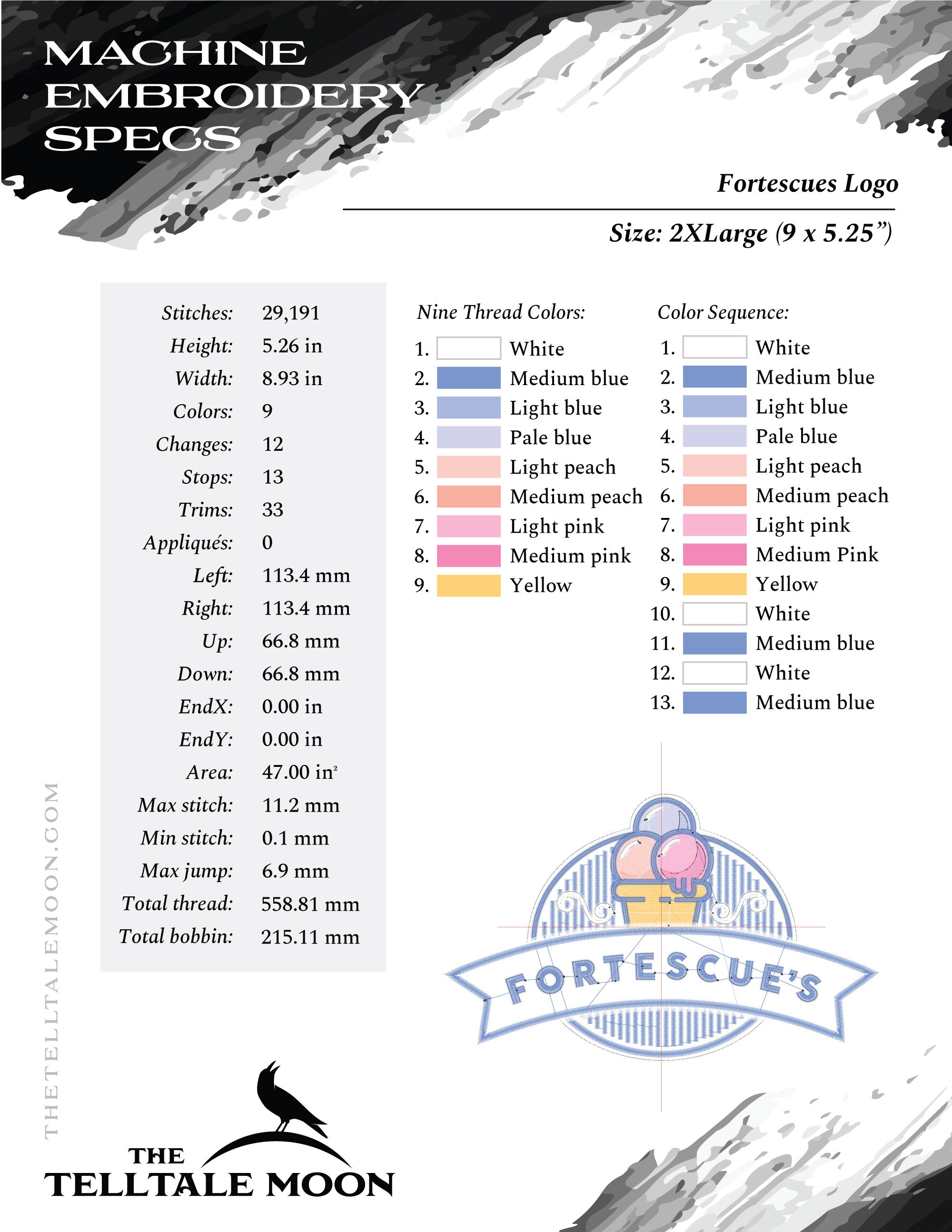 Embroidery Files: Magical Ice Cream Logo Art (Several Sizes 5 to 9 Inches Wide)