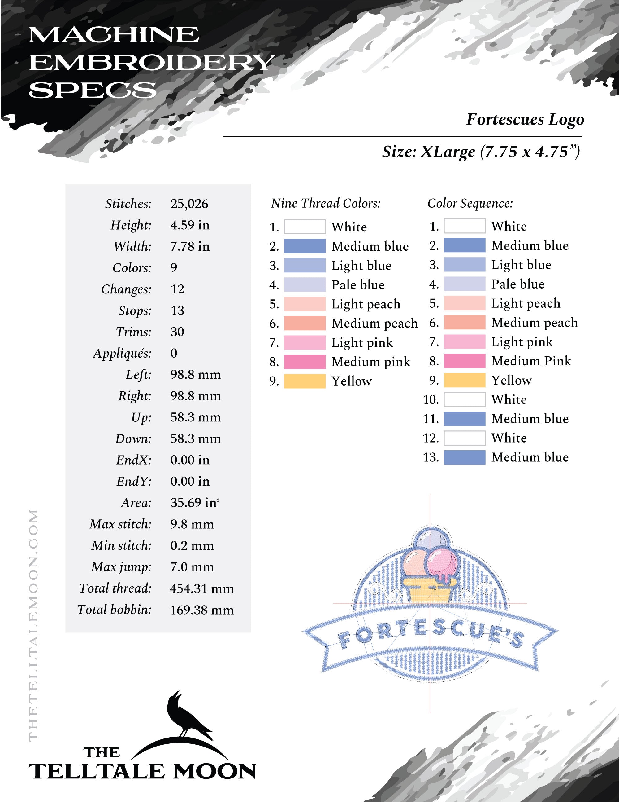 Embroidery Files: Magical Ice Cream Logo Art (Several Sizes 5 to 9 Inches Wide)