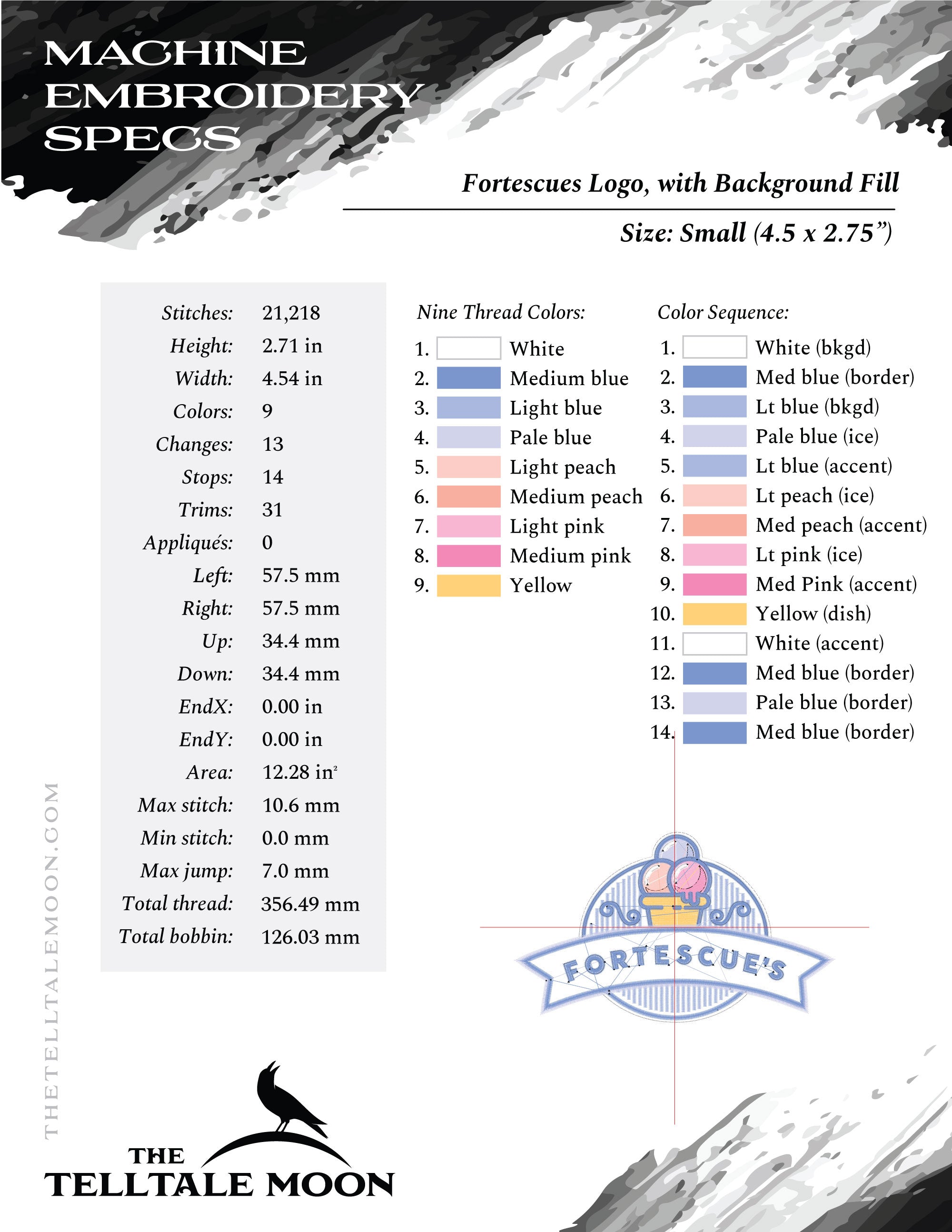 Embroidery Files: Magical Ice Cream Logo Art (Several Sizes 5 to 9 Inches Wide)