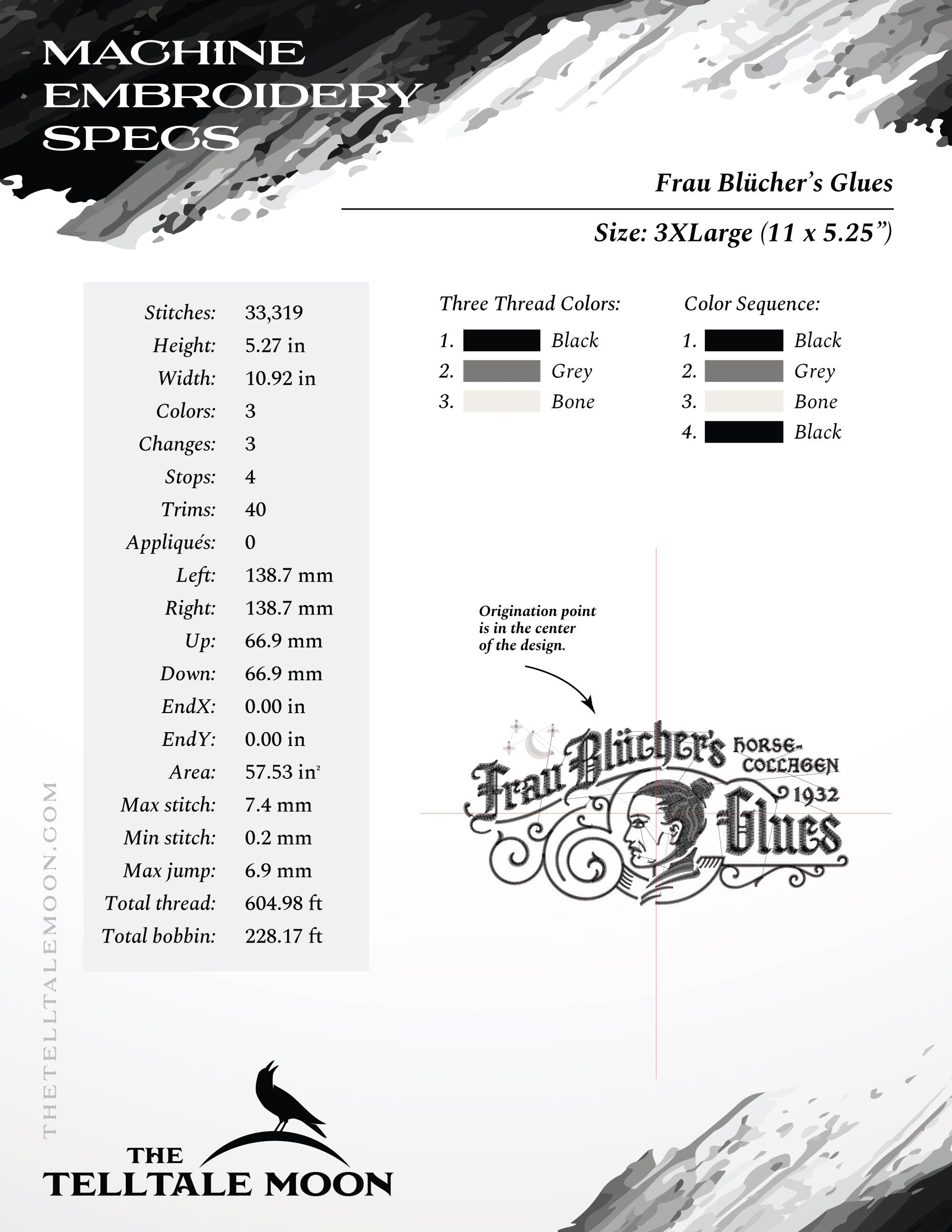 Embroidery: "Frau Blucher's Glues" Frankenstein-inspired Humor - Six Sizes About 6 to 11 Inches